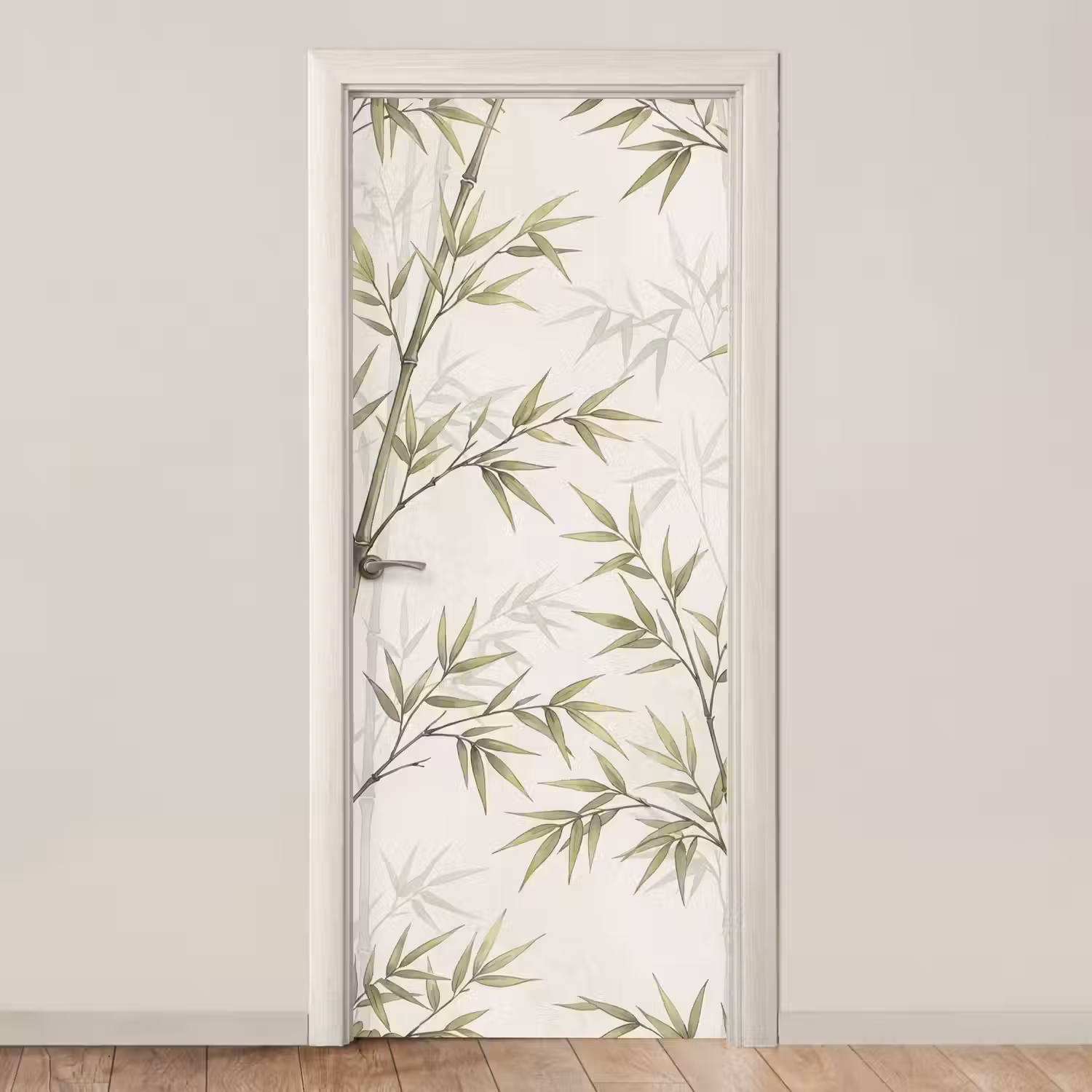 Bamboe - Bladeren - Natuur - Aquarel - Groen deurposter klein -3d_beige