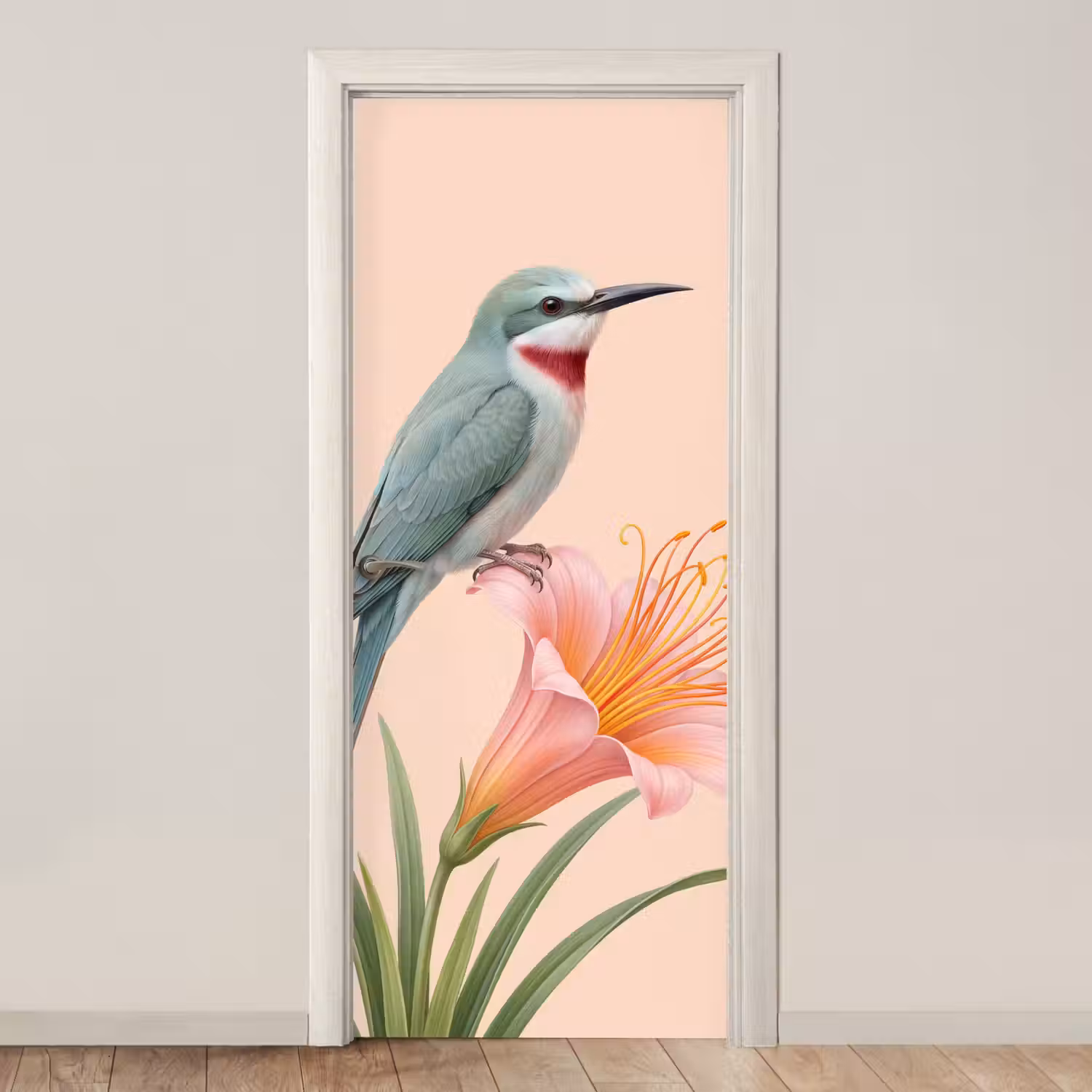 Vogel - Bloem - Natuur - Roze deurposter klein -3d_beige