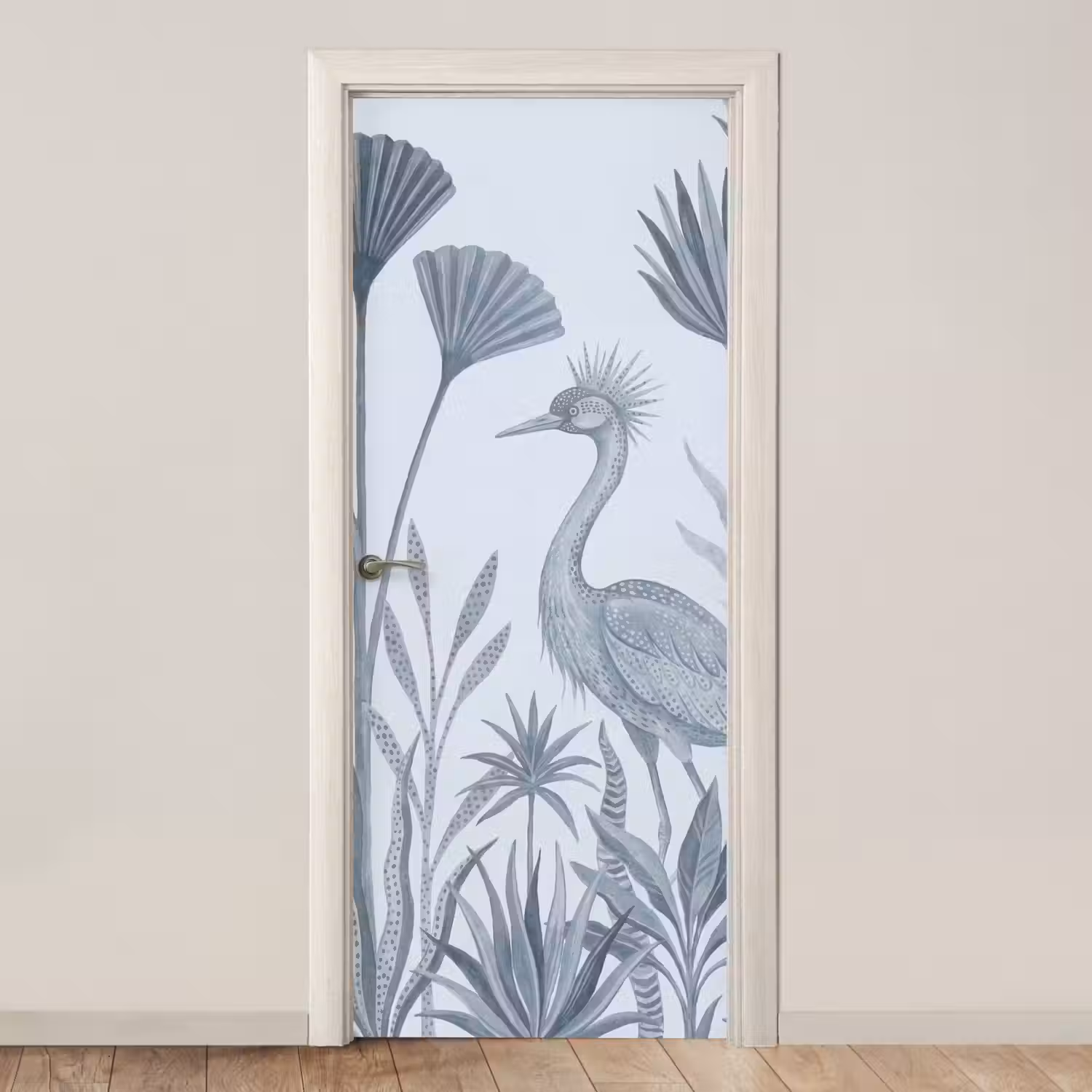 Vogel - Tropisch - Illustratie - Blauwgrijs - Natuur deurposter klein -3d_beige