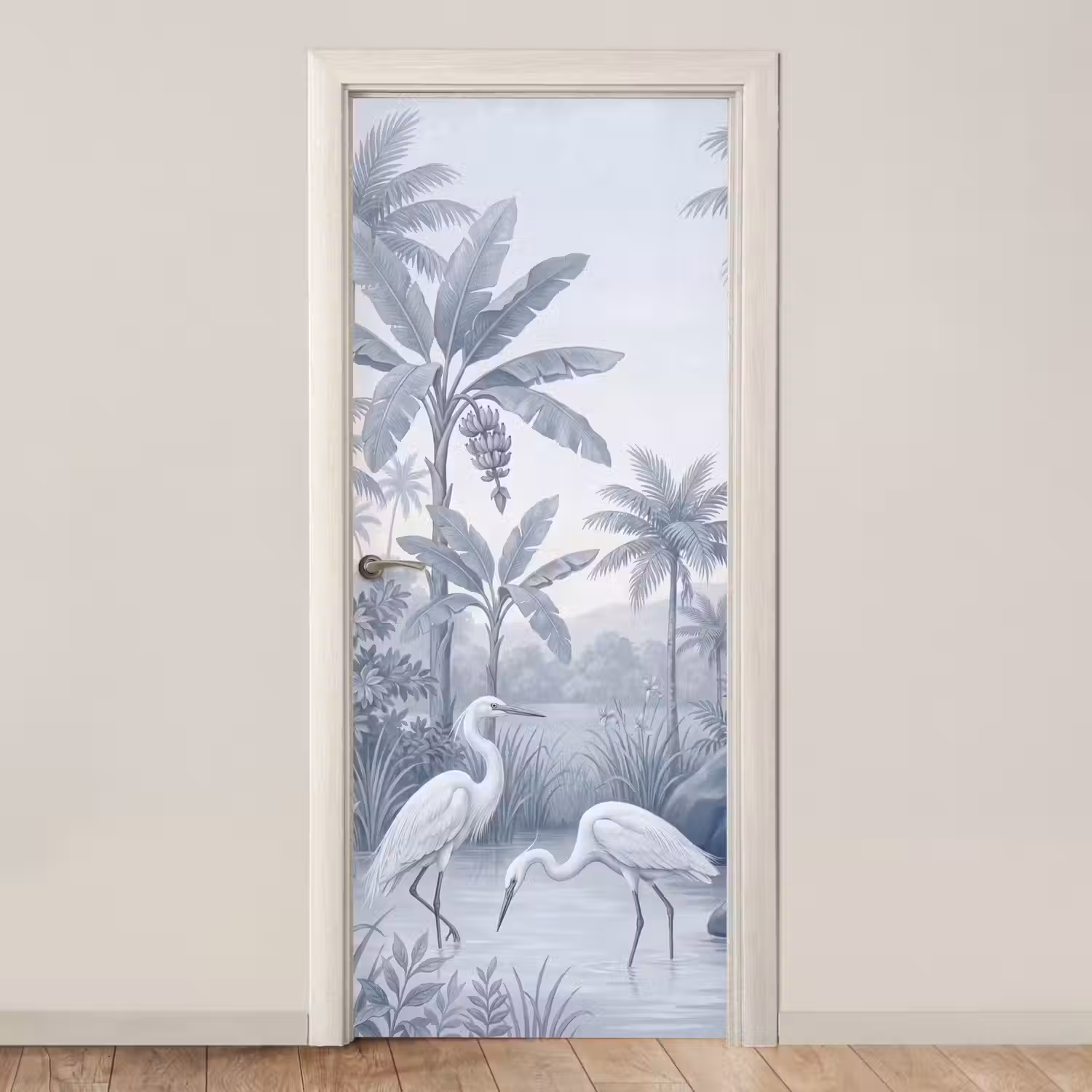 Vogel - Water - Tropisch - Natuur - Blauw deurposter klein -3d_beige