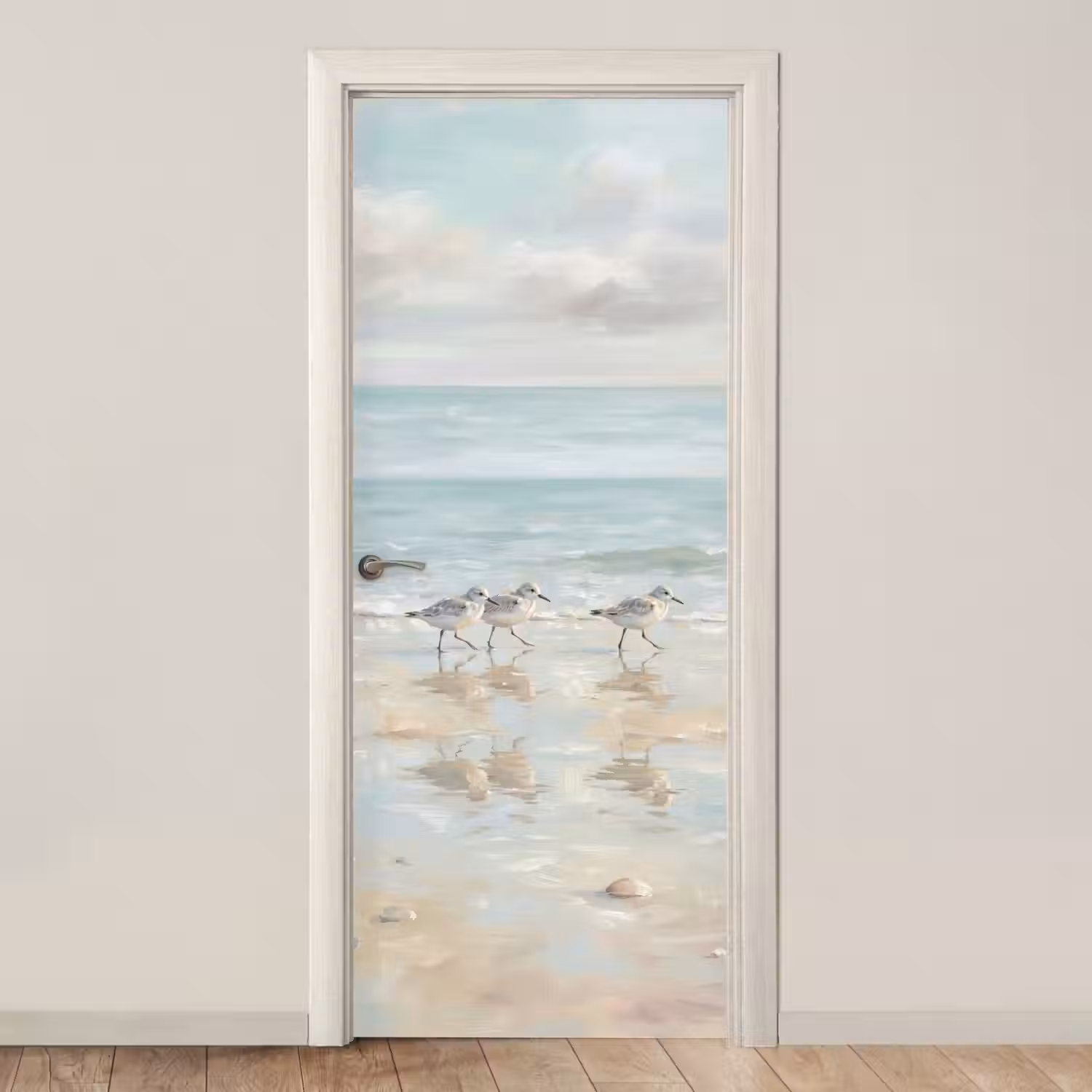 Vogels - Strand - Zee deurposter klein -3d_beige