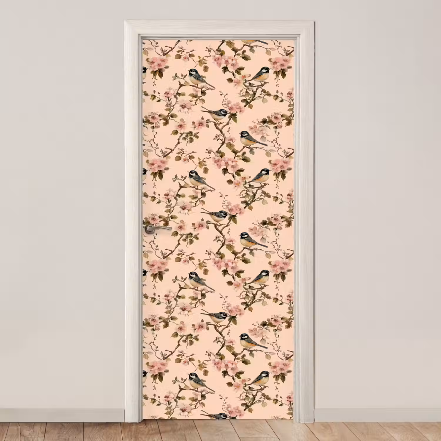 Bloesem - Koolmees - Roze deurposter klein 289 -3d_beige