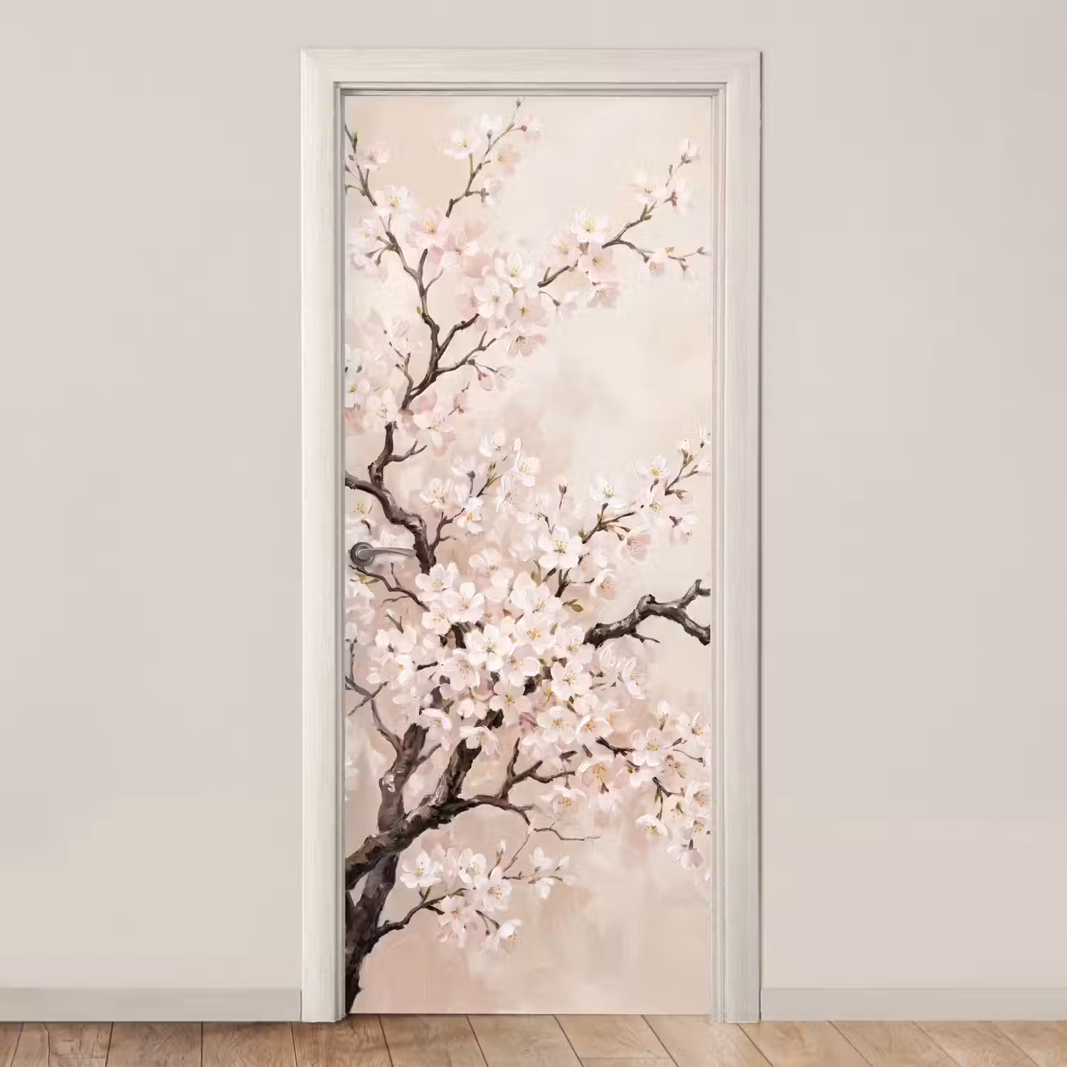 Bloesem - Illustratie - Taupe deurposter klein -3d_beige