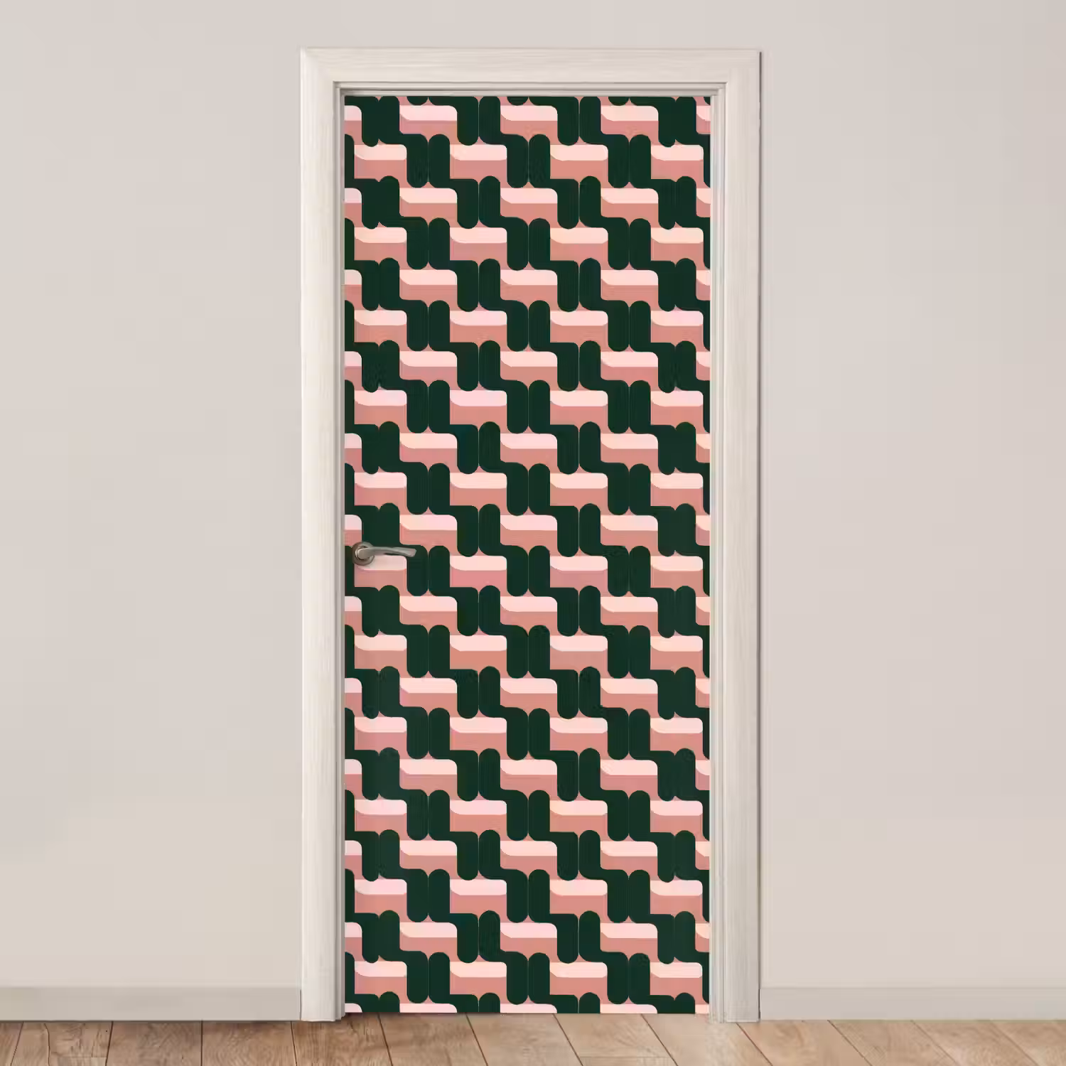 Vlechtpatroon - Groen - Roze - Geometrisch deurposter klein 289 -3d_beige