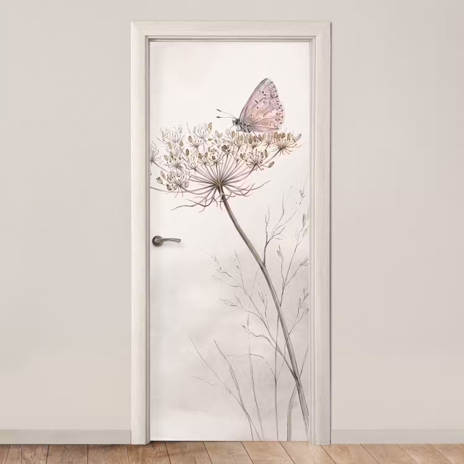 Vlinder - Bloem -Natuur - Beige deurposter klein -3d_beige