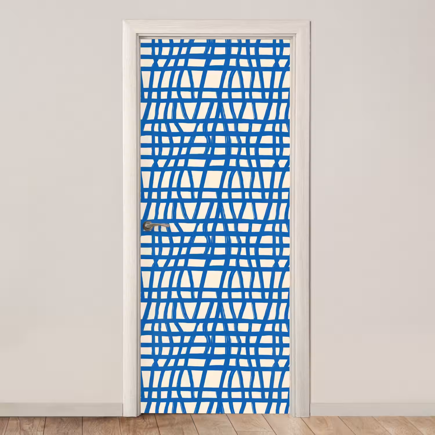 Ruitpatroon - Blauw - Crème deurposter klein 289 -3d_beige