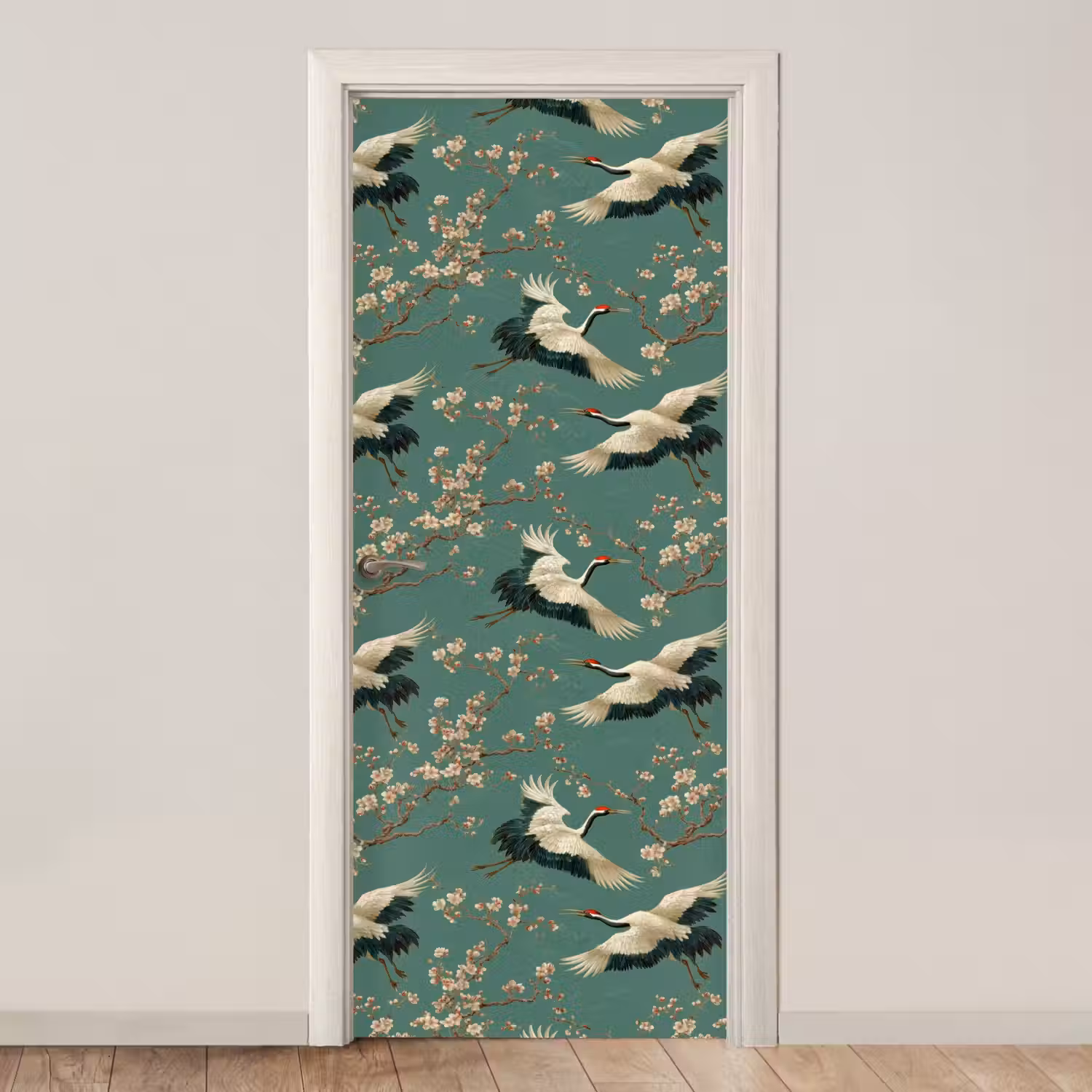 Kersenbloesem - Kraamvogels - Groen deurposter klein 289 -3d_beige