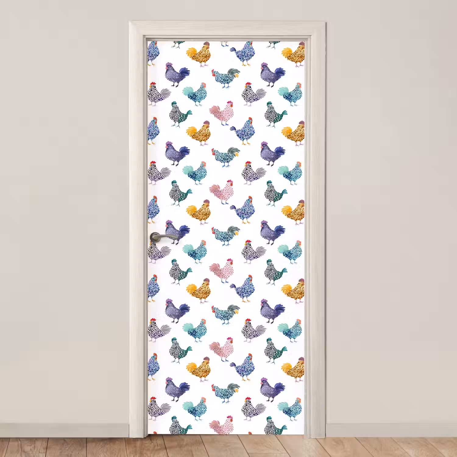 Kippen -Aquarel - Kleurrijk deurposter klein 289 -3d_beige