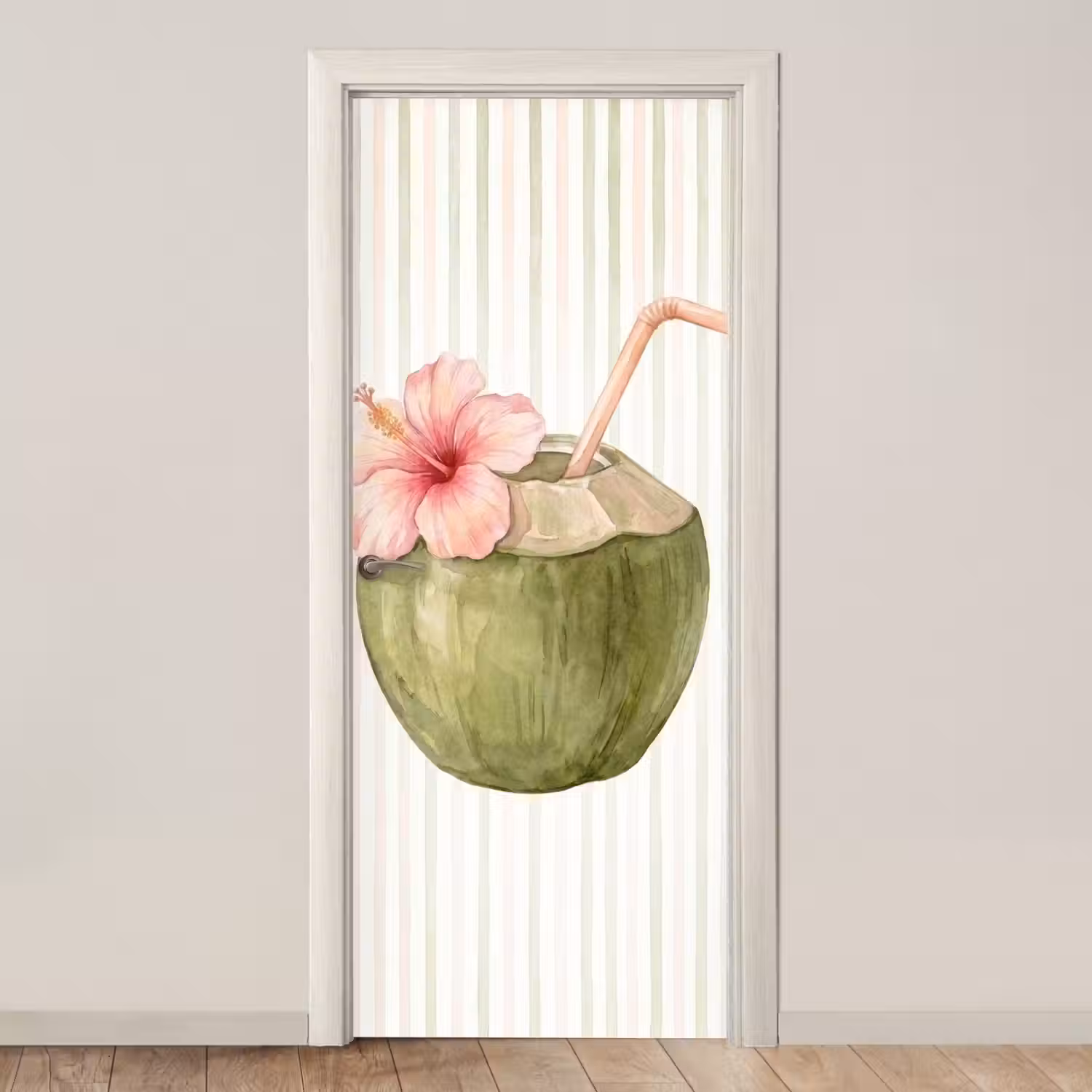 Kokosnoot - Drank - Tropisch - Illustratie - Zomer deurposter klein -3d_beige