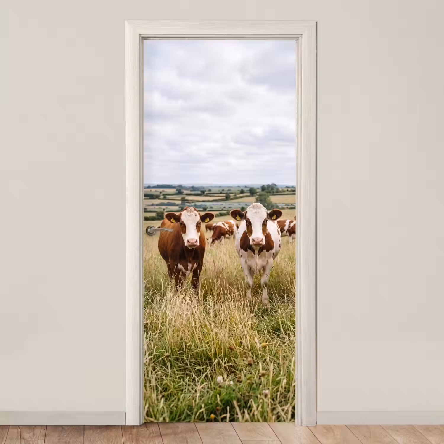 Koeien - Portret - Weide - Boerderij - Nieuwsgierig deurposter klein -3d_beige