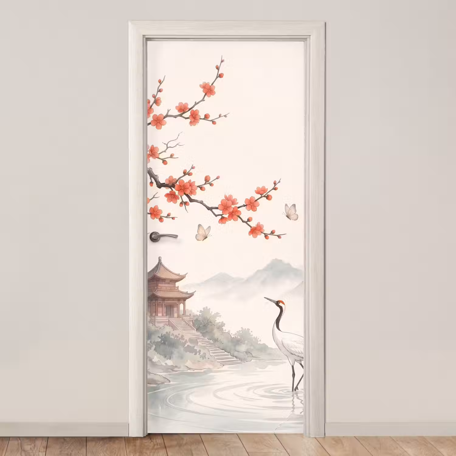 Kraanvogel - Azië - Klassiek deurposter klein -3d_beige