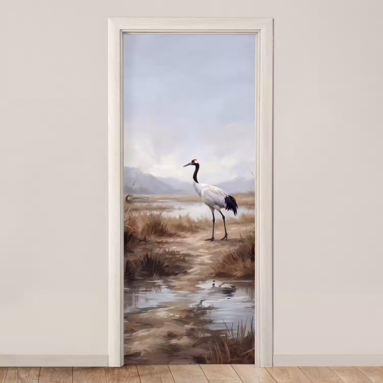 Kraanvogel - Natuur - Realistisch deurposter klein -3d_beige