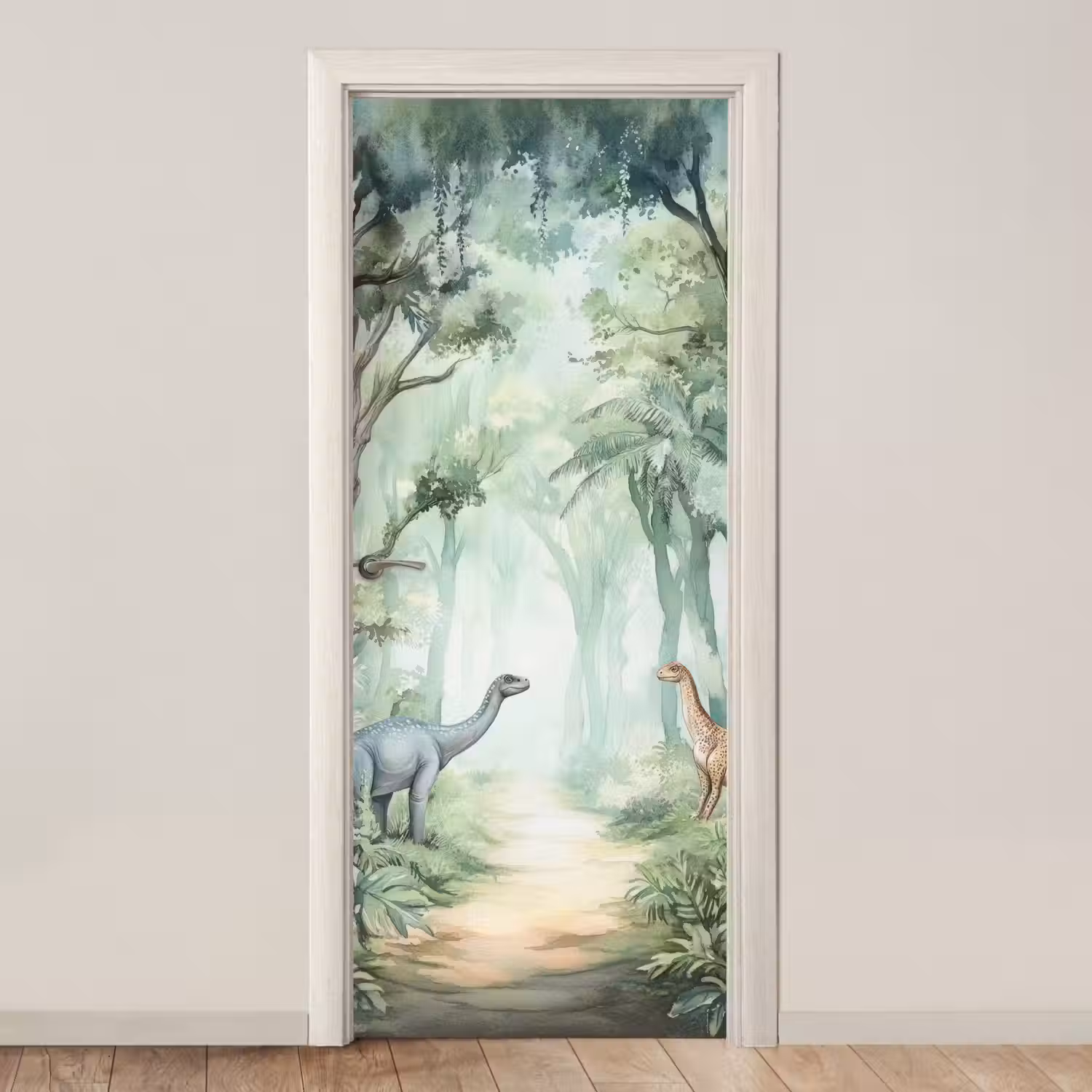 Dino - Jungle - Dinosaurus - Groen deurposter klein -3d_beige