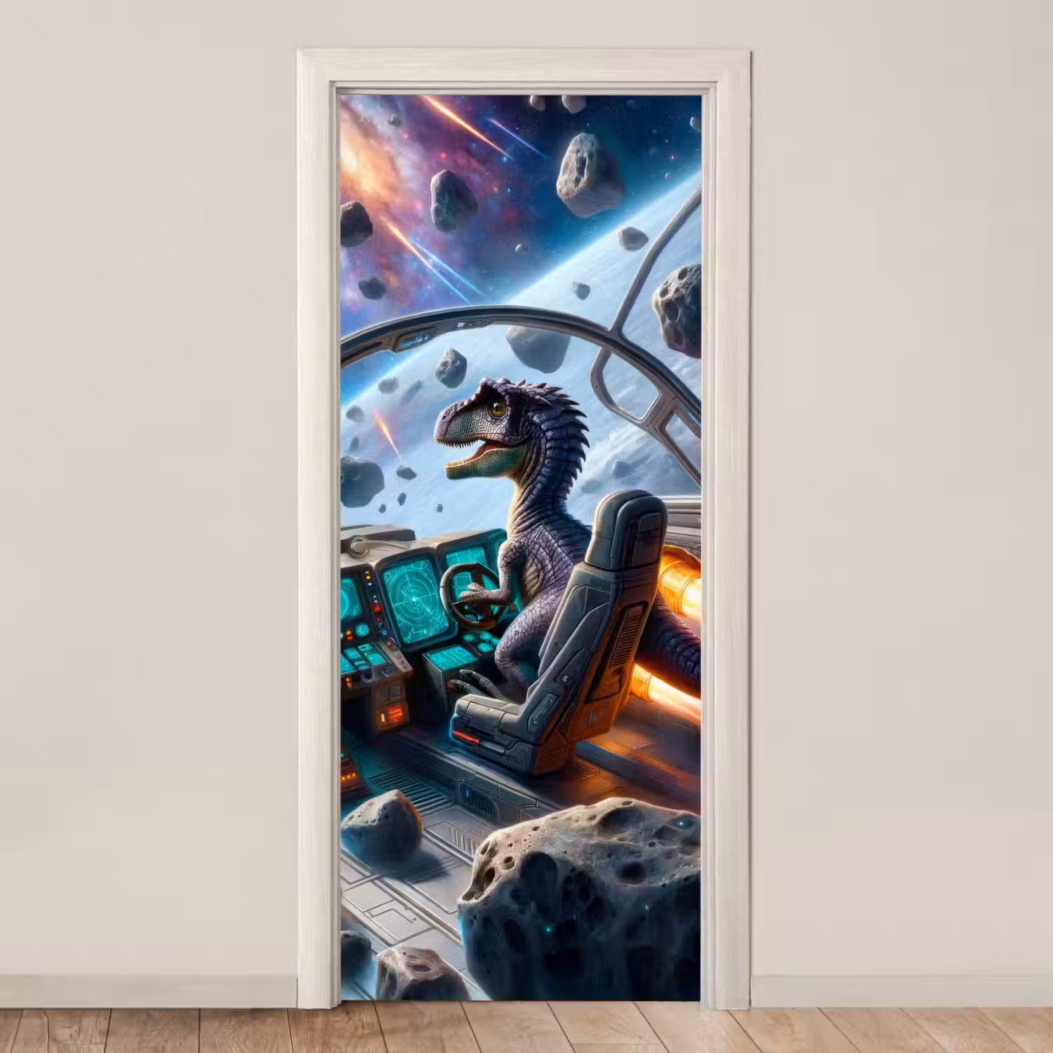 Dino - Ruimte - Jongens deurposter klein -3d_beige