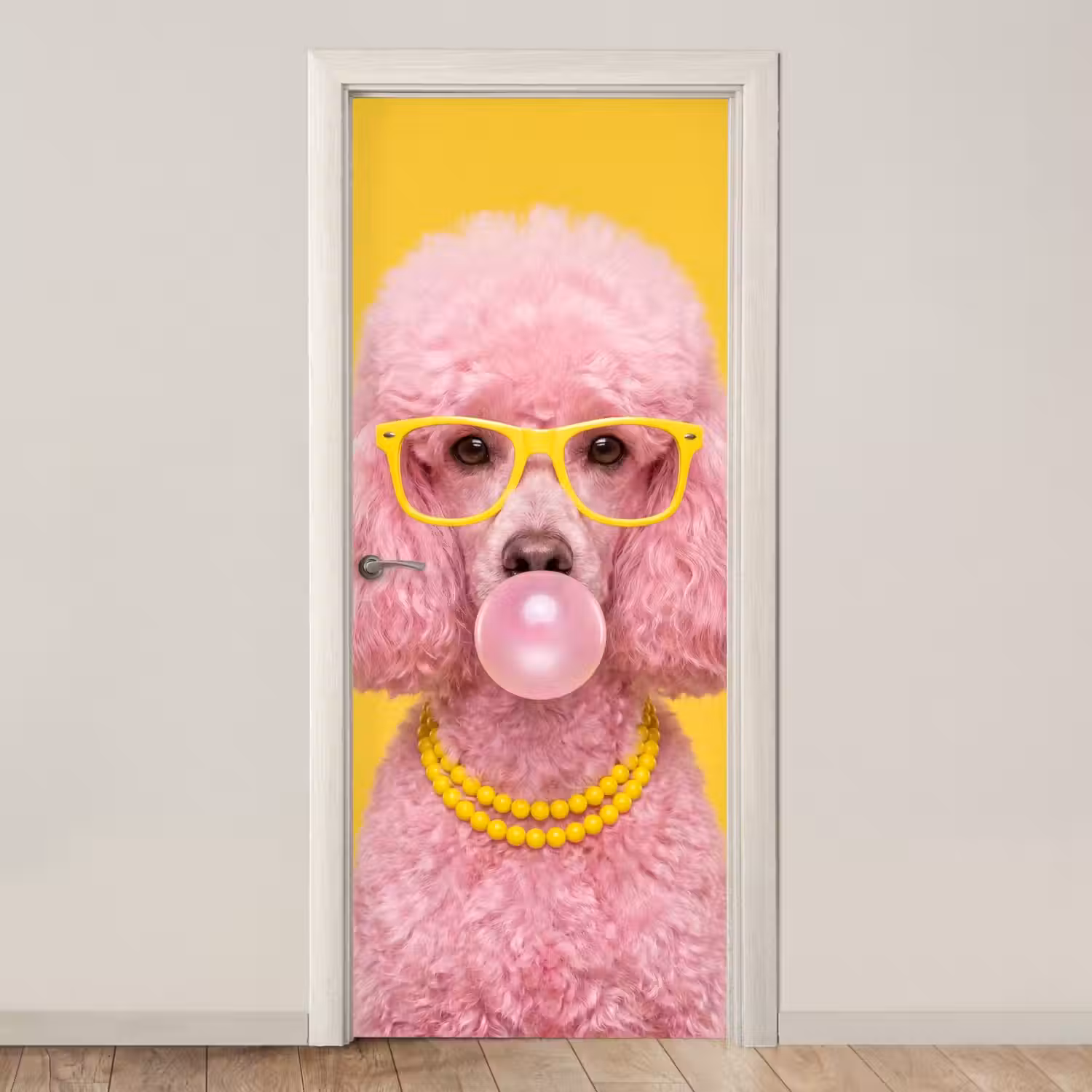 Hond - Kauwgum - Dieren - Modern - Roze deurposter klein -3d_beige