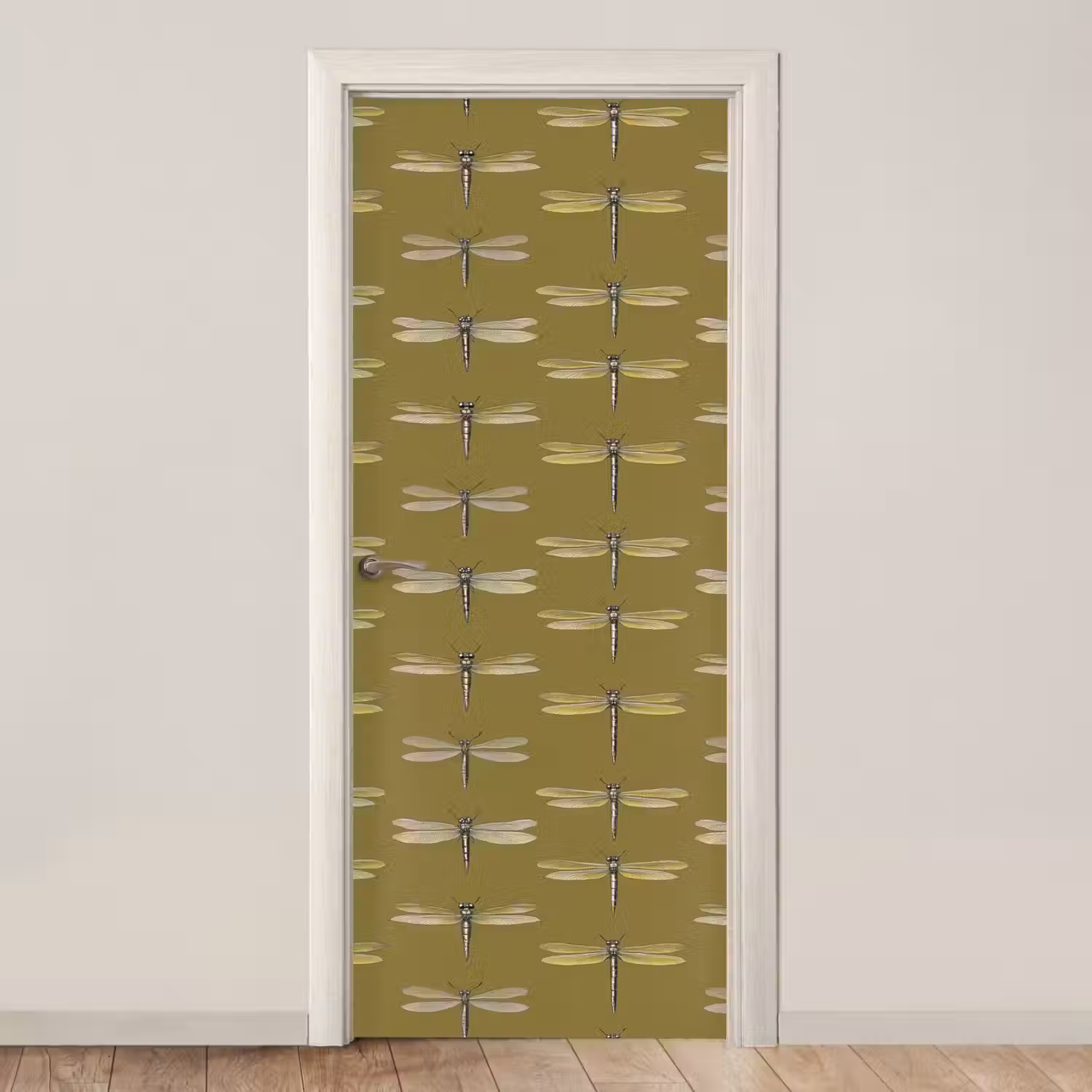 Libellen - Patroon - Groen deurposter klein 289 -3d_beige