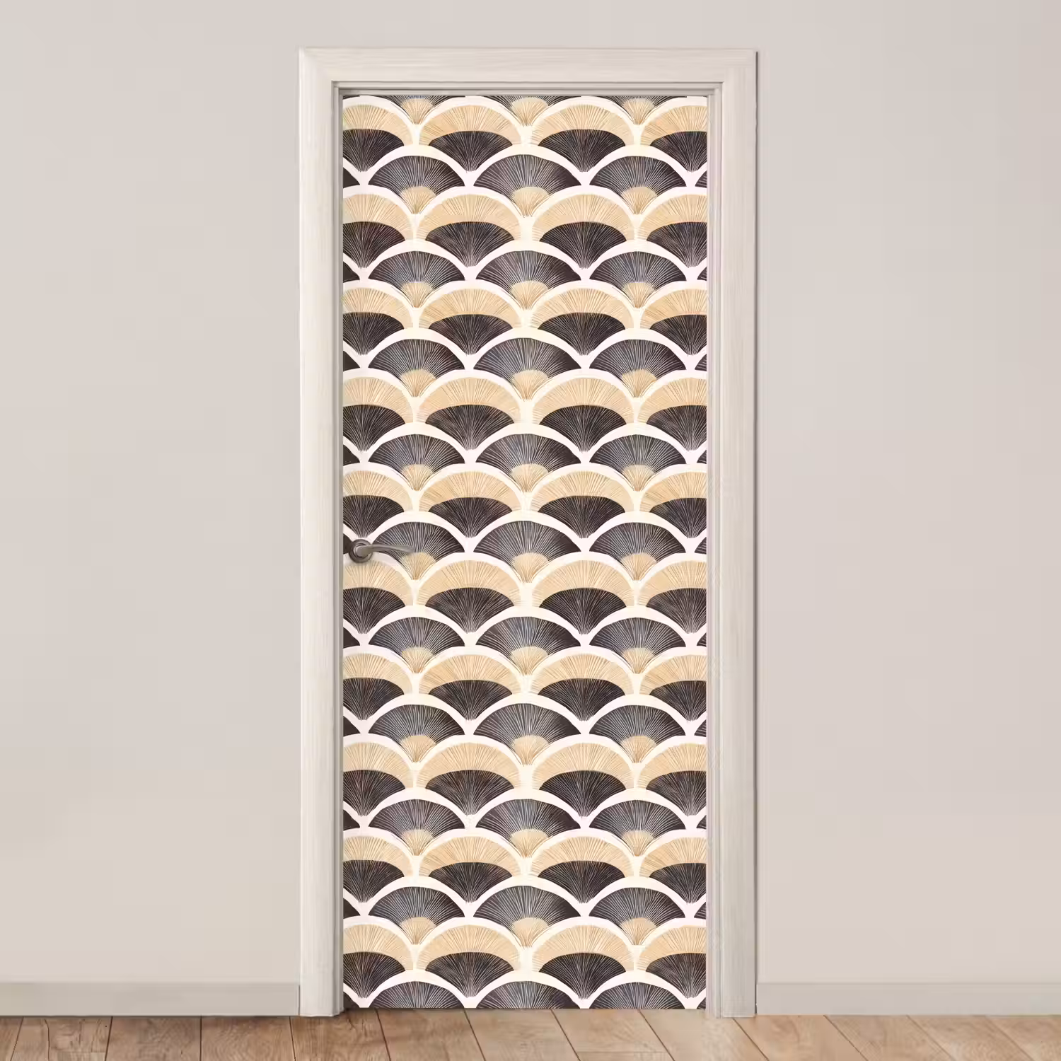 Waaier - Patroon - Zwart - Beige deurposter klein 289 -3d_beige