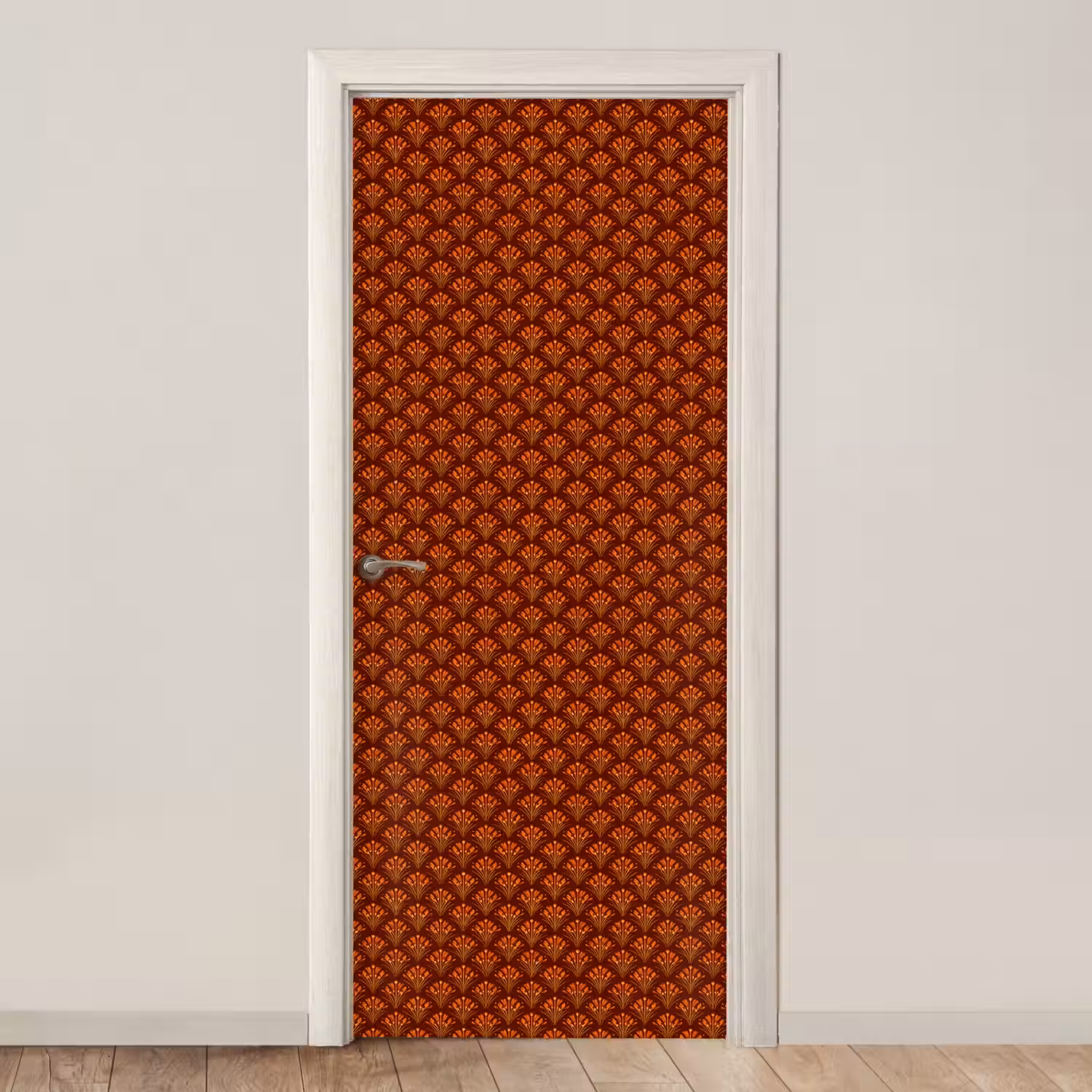Waaiers - Art Deco - Botanisch - Roestbruin - Oranje deurposter klein 289 -3d_beige