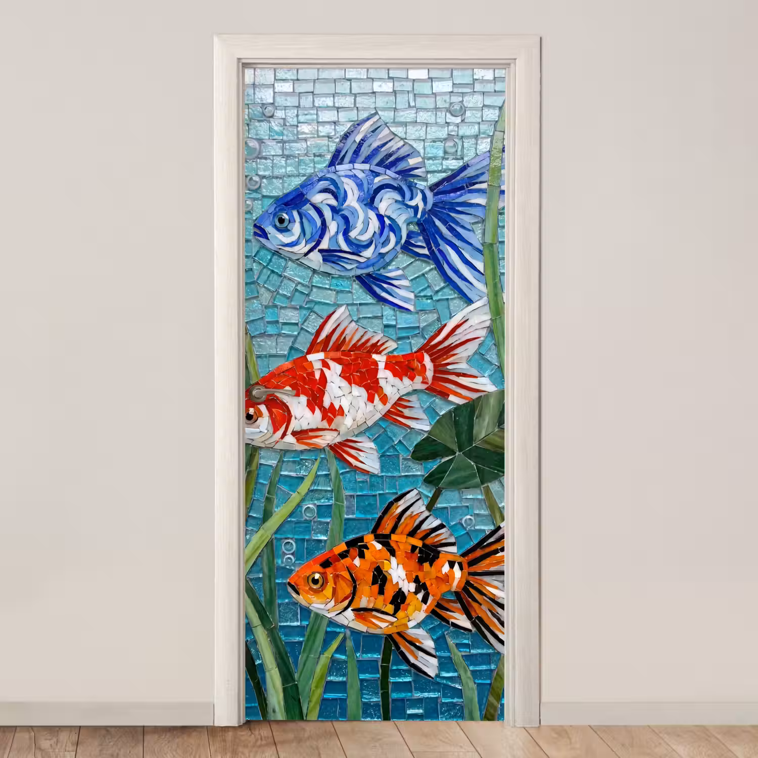 Vis - Mozaïek - Onderwater - Kleurrijk - Dieren deurposter klein -3d_beige