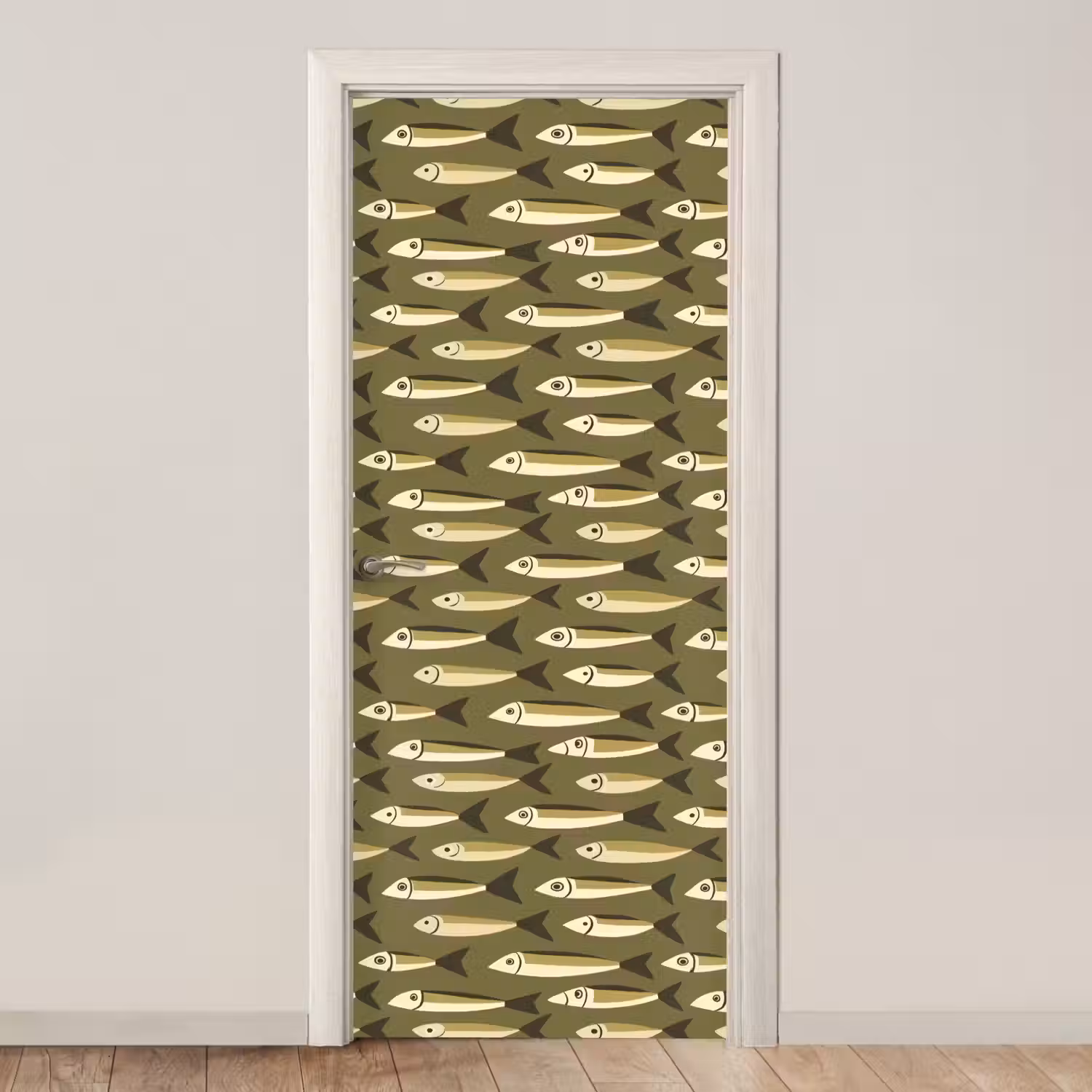 Vis - Patroon - Groen deurposter klein 289 -3d_beige