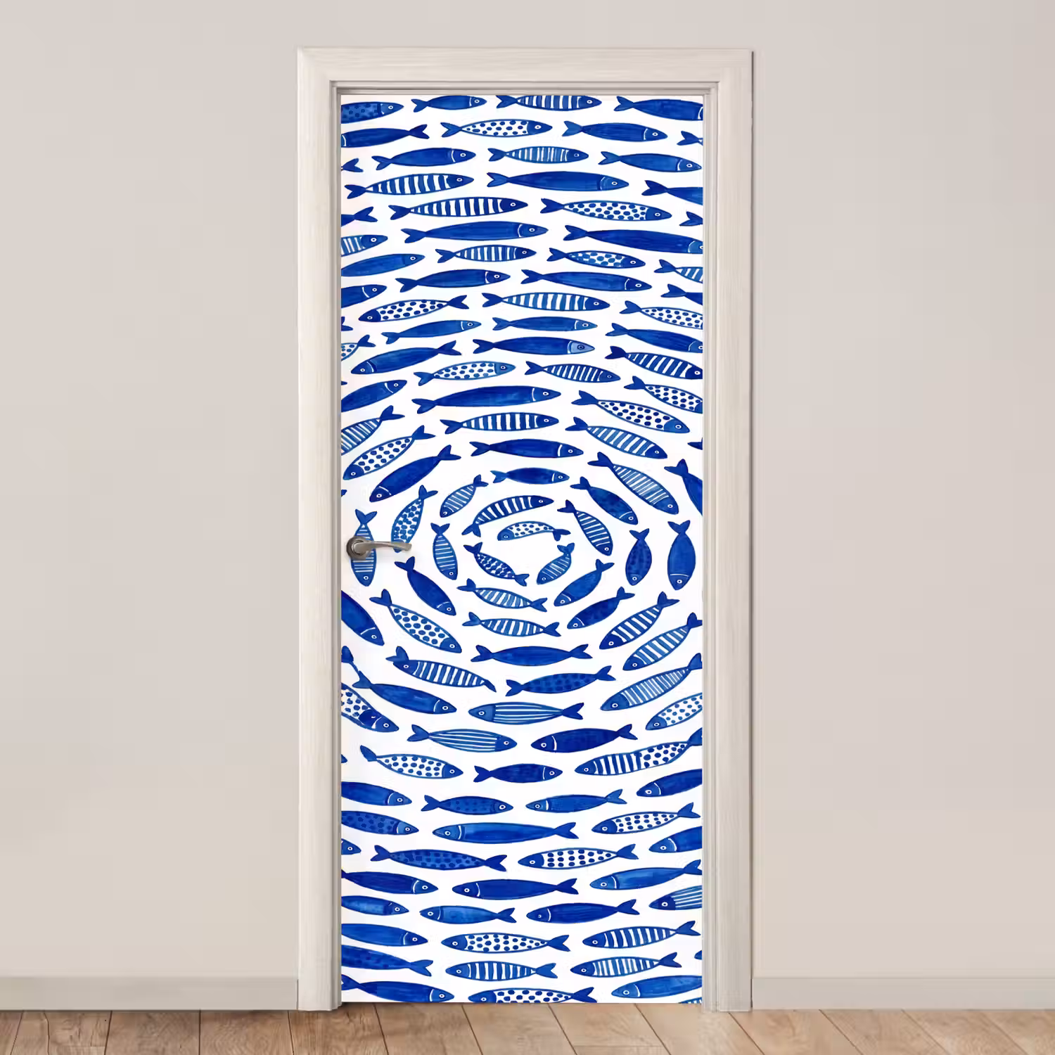 Vis - Patroon - Onderwater - Abstract - Blauw deurposter klein -3d_beige