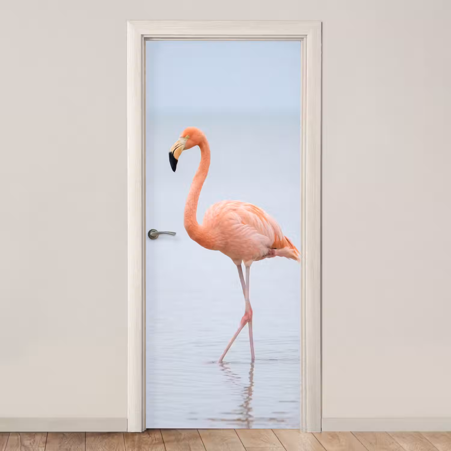 Flamingo - Zee - Roze deurposter klein -3d_beige