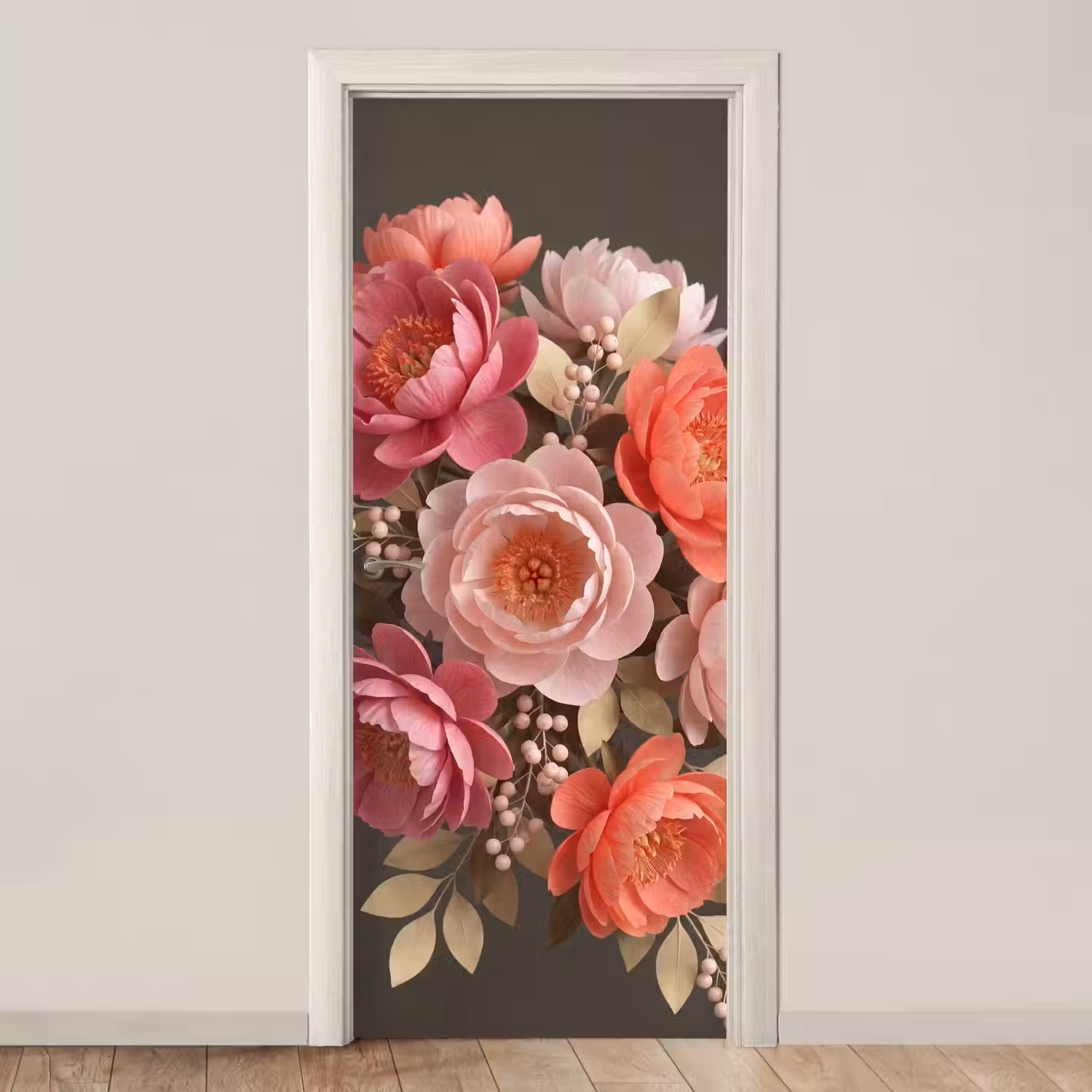 Bloemen - Bloesem - Zacht - Koraal - Decoratie deurposter klein -3d_beige