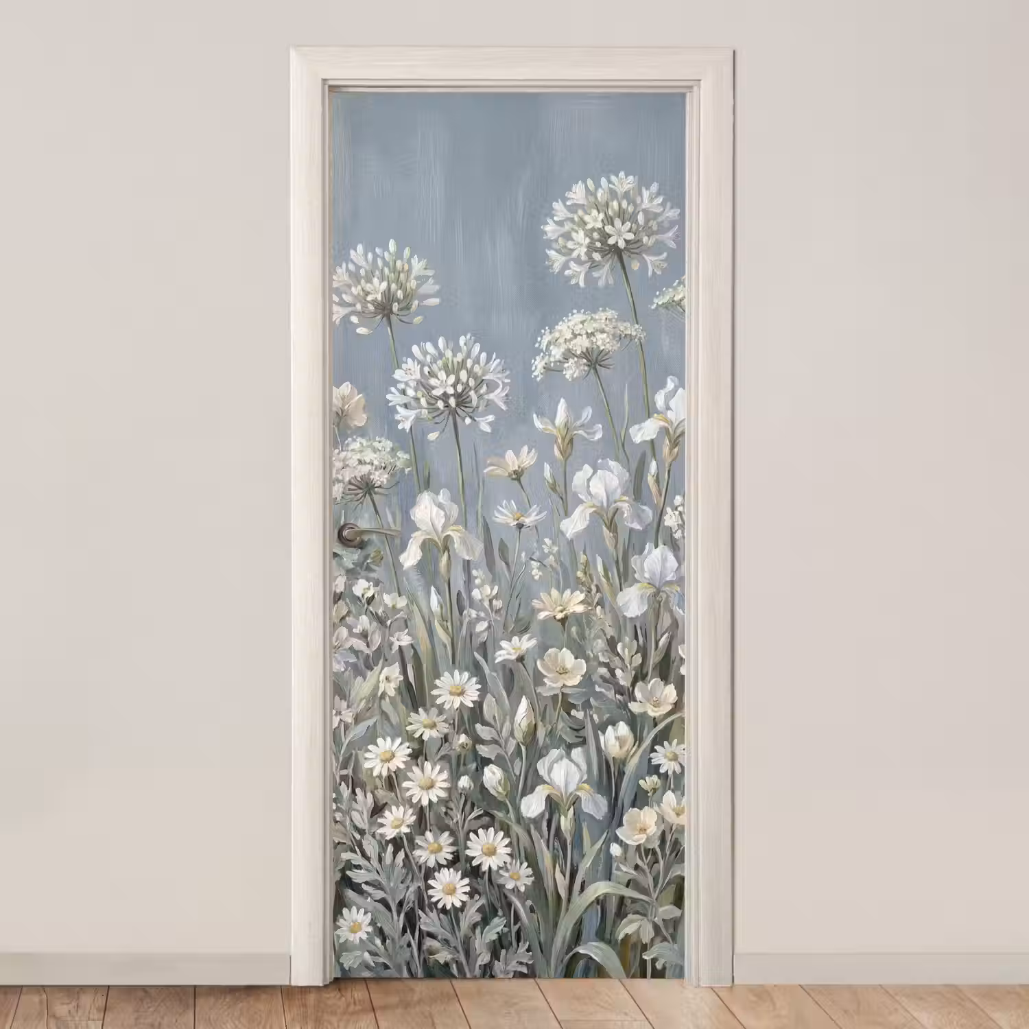 Bloemen - Botanisch - Blauw deurposter klein -3d_beige