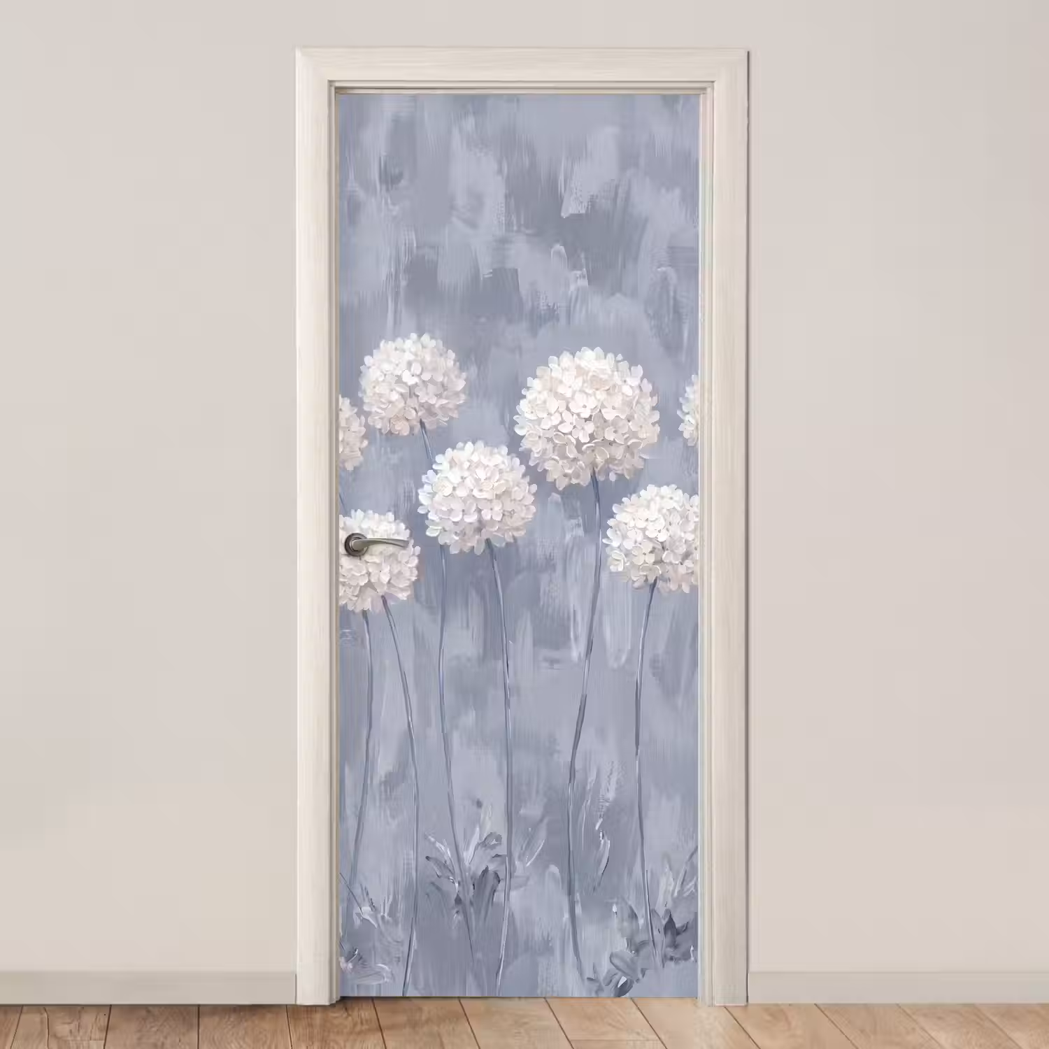 Bloemen - Illustratie - Blauw deurposter klein -3d_beige