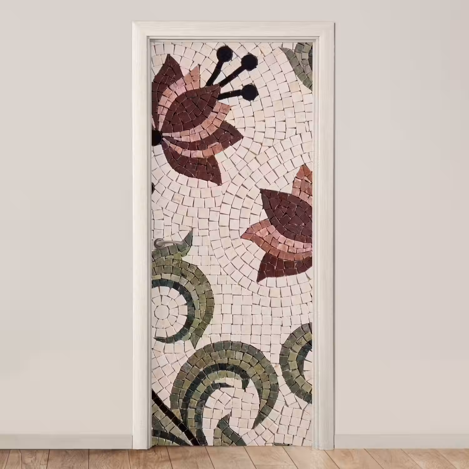 Bloemen - Mozaïek - Patroon - Abstract - Groen deurposter klein -3d_beige