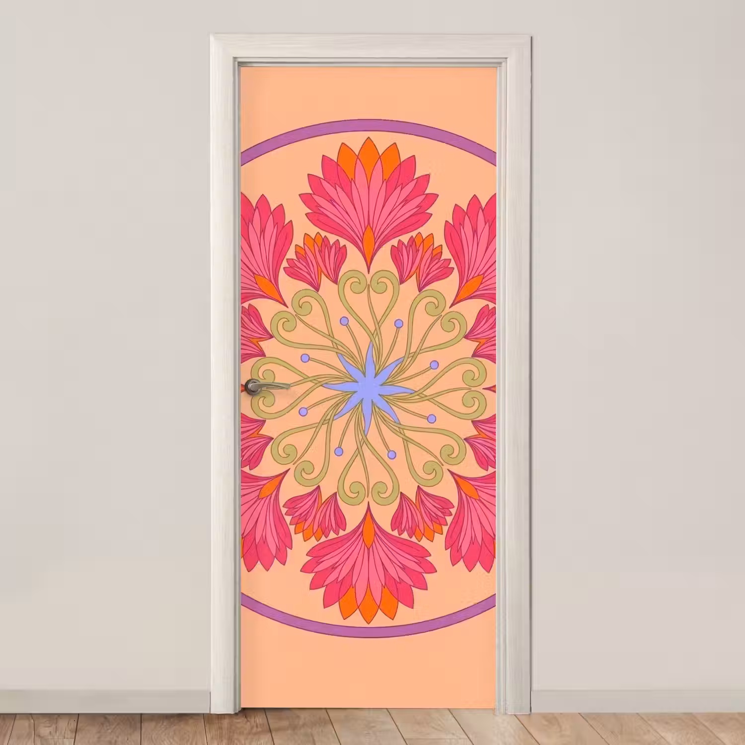 Bloemen - Patroon - Abstract - Roze - Decoratief deurposter klein -3d_beige