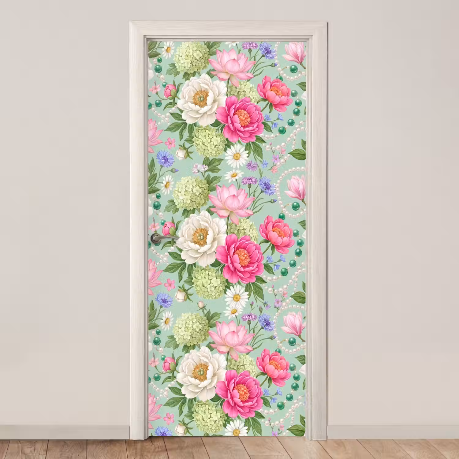 Bloemen - Patroon - Botanisch - Groen deurposter klein -3d_beige