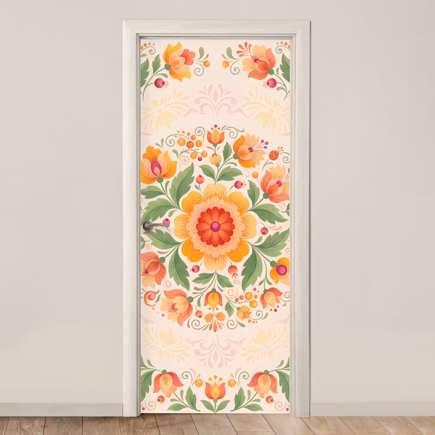 Bloemen - Patroon - Decoratief - Oranje deurposter klein -3d_beige