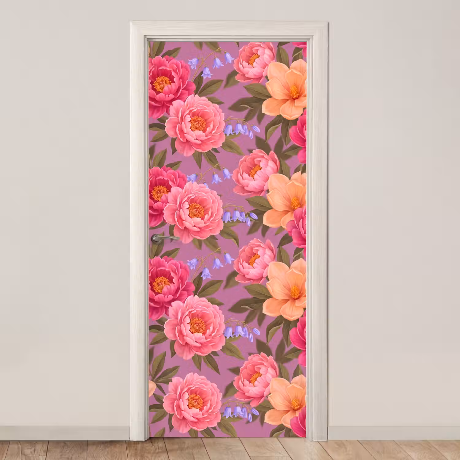 Bloemen - Patroon - Illustratie - Roze deurposter klein -3d_beige