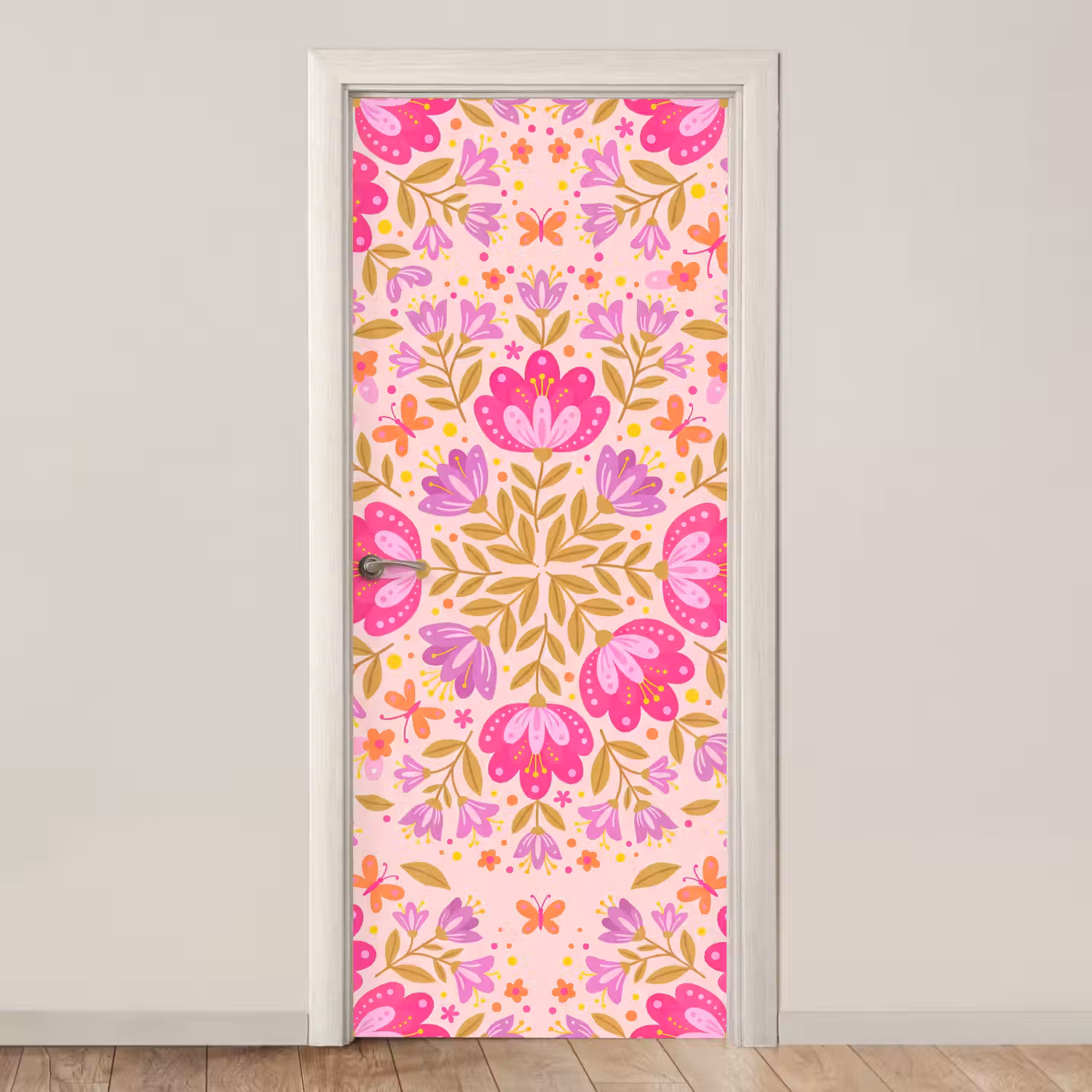 Bloemen - Patroon - Natuur - Abstract - Roze deurposter klein -3d_beige