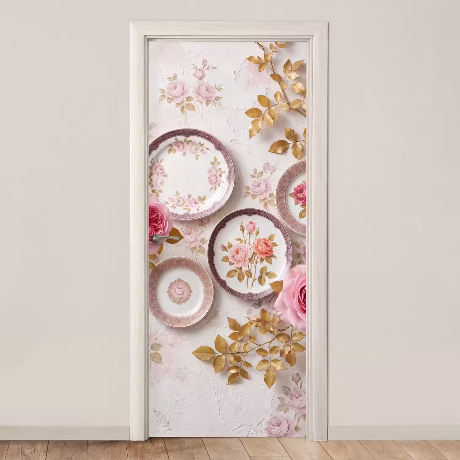 Bloemen - Patroon - Vintage - Roze - Decoratie deurposter klein -3d_beige