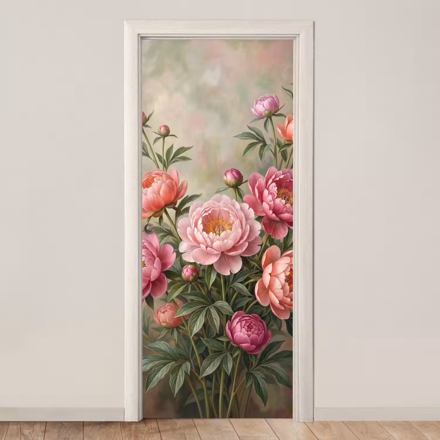 Bloemen - Roze - Klassiek - Gedetailleerd - Natuur deurposter klein -3d_beige