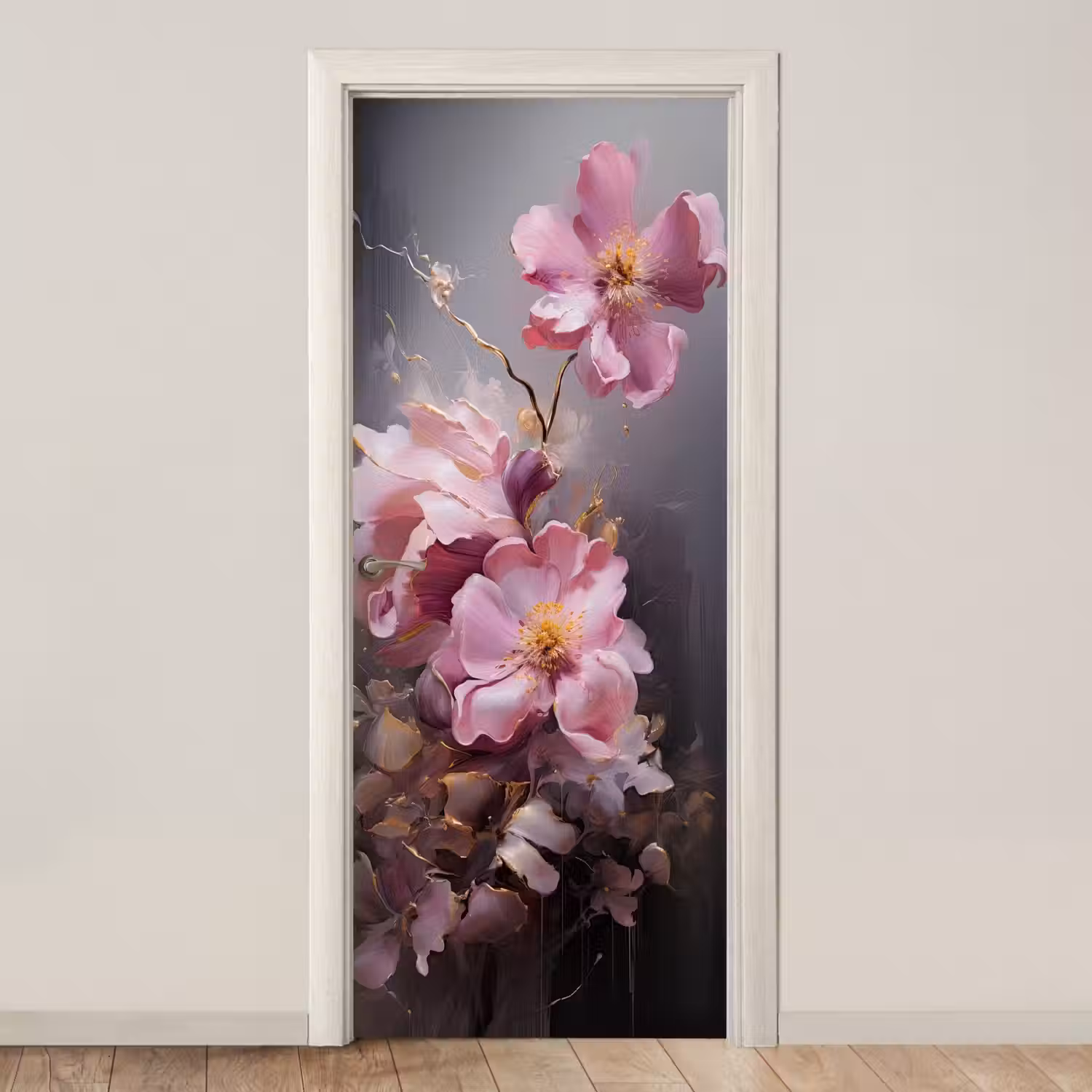 Bloemen - Roze - Stilleven - Kunst deurposter klein -3d_beige