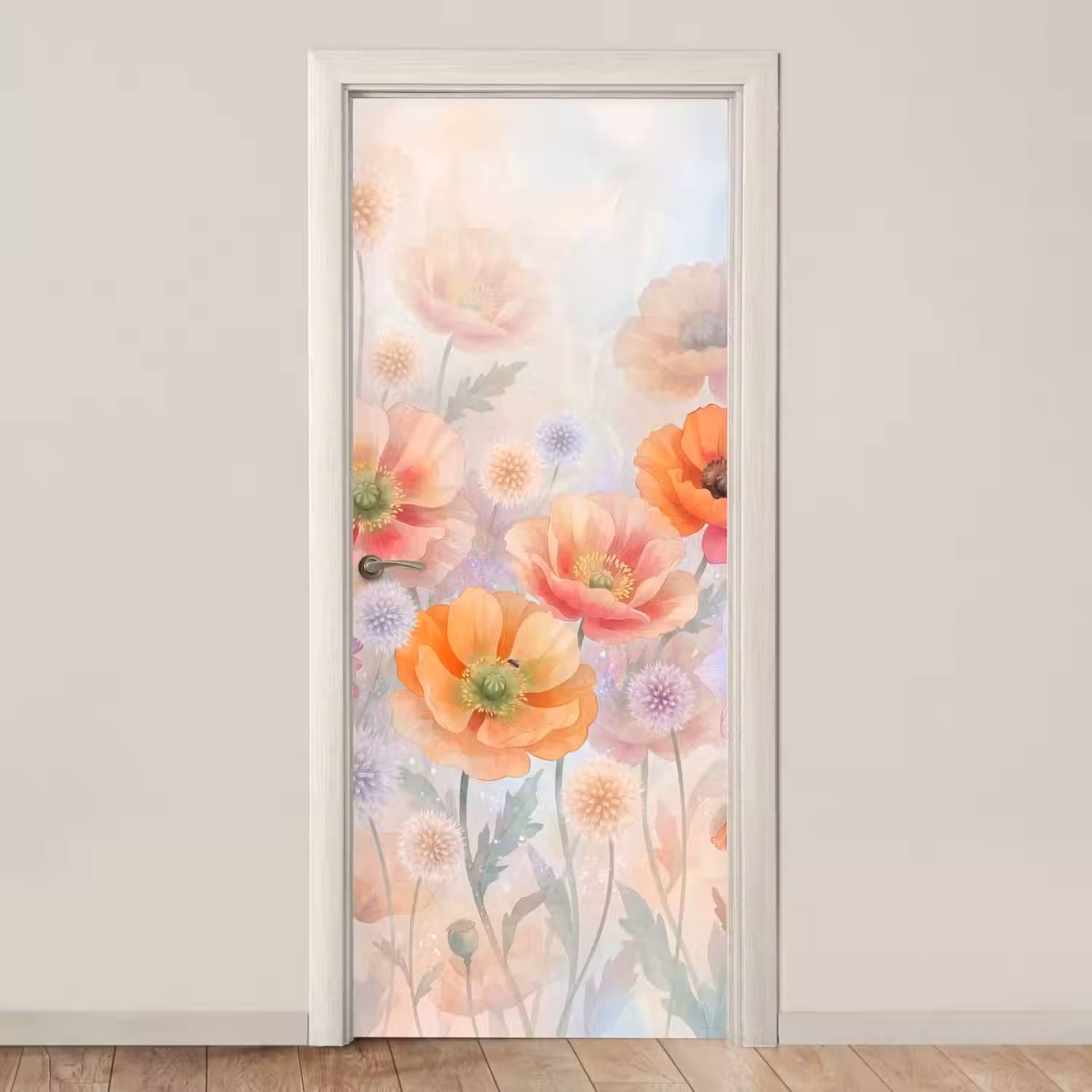 Bloemen - Aquarel - Natuur - Modern - Kleurrijk deurposter klein -3d_beige