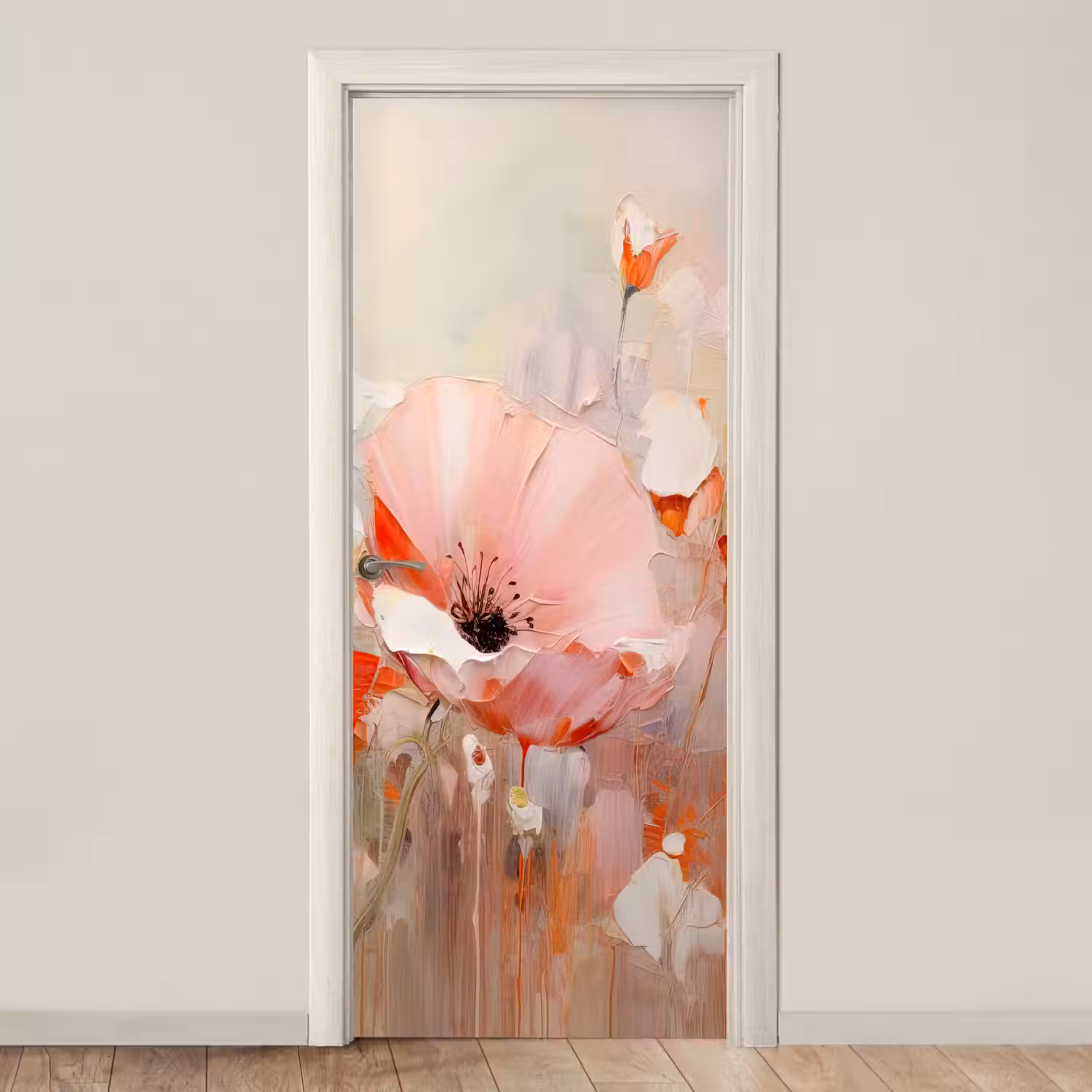 Bloemen - Watercolor - Roze - Abstract - Kunst deurposter klein -3d_beige