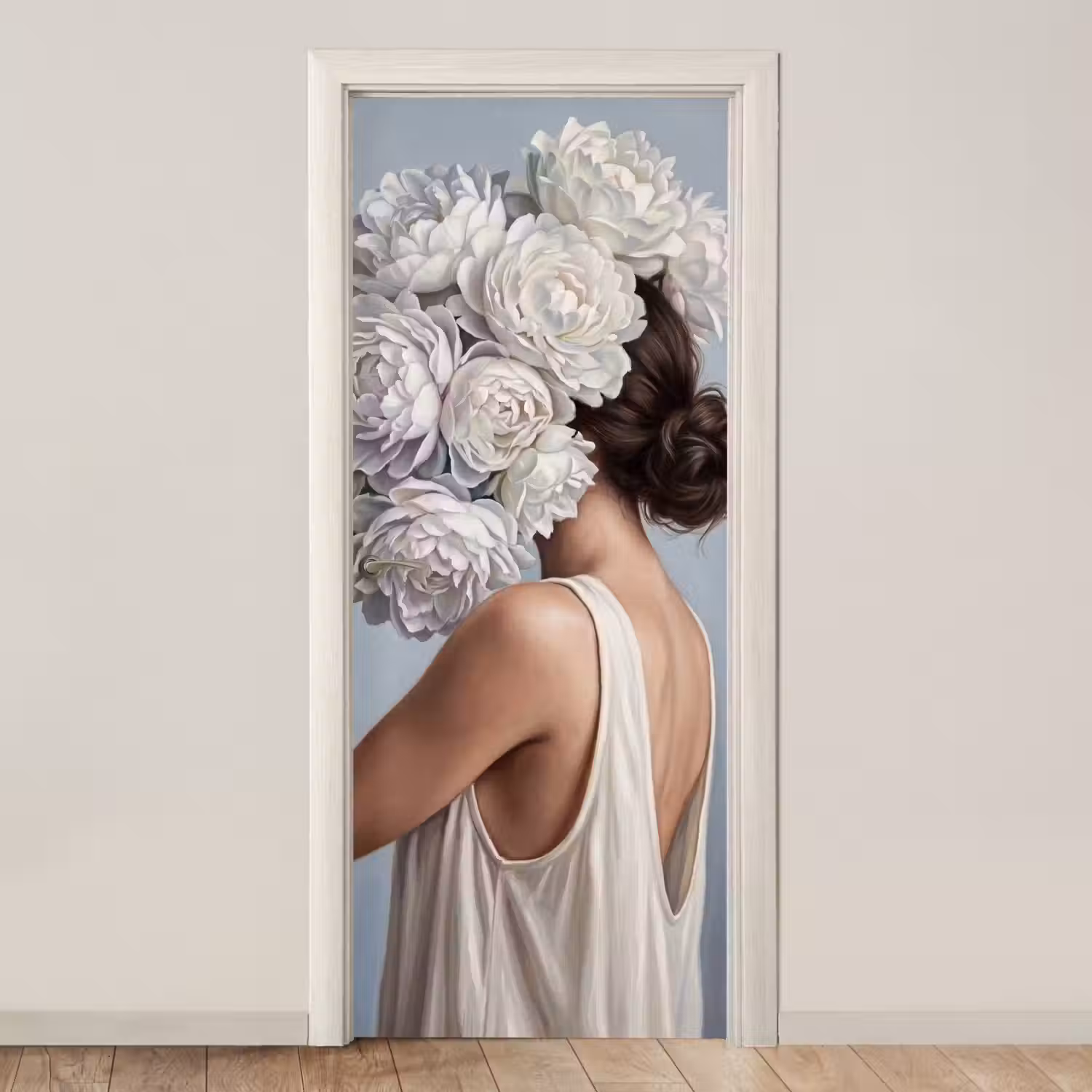Bloemen - Vrouw - Wit deurposter klein -3d_beige