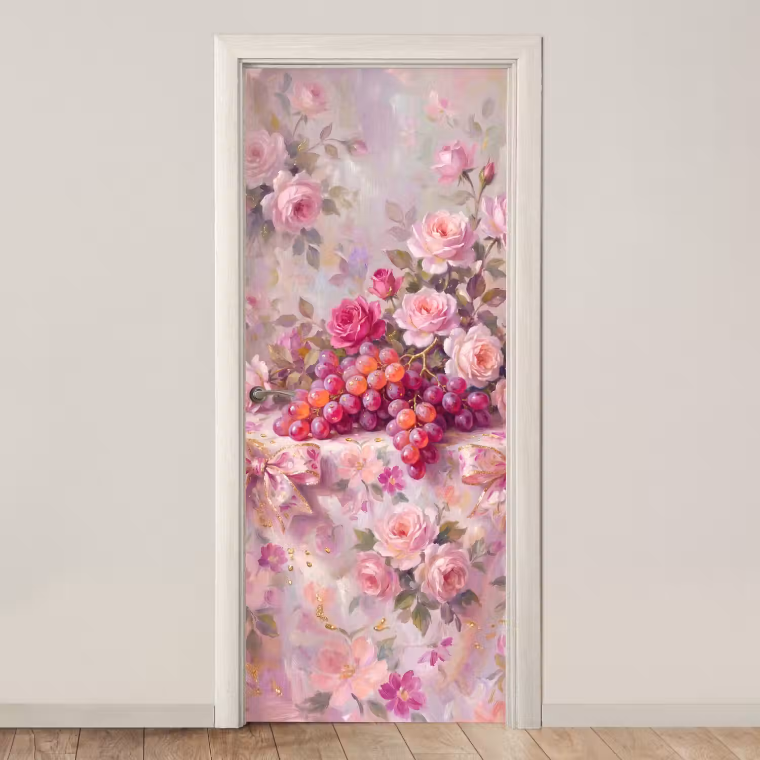 Eten - Bloemen - Stilleven - Roze - Goud deurposter klein -3d_beige