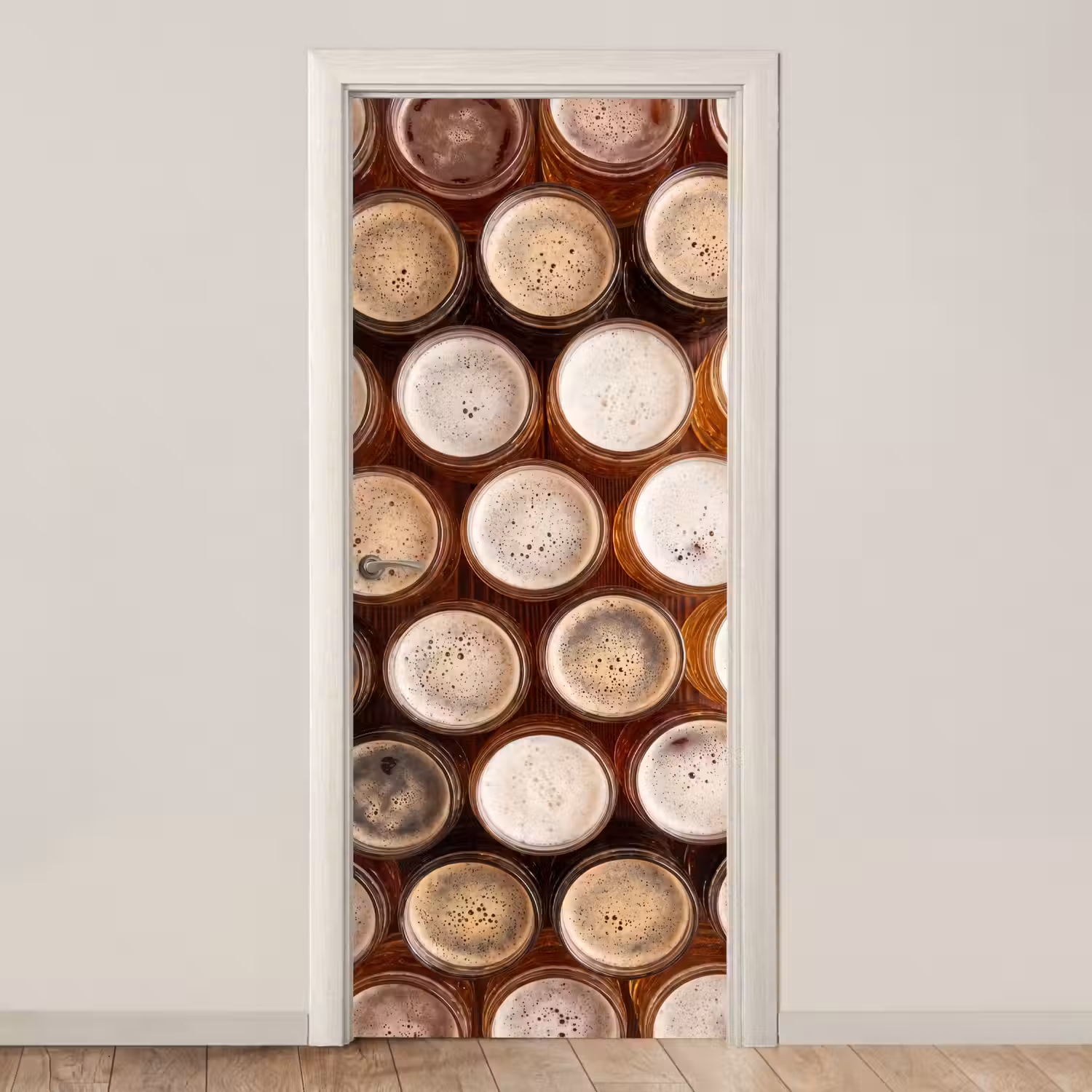 Eten - Glazen - Drank - Patroon - Bruin deurposter klein -3d_beige