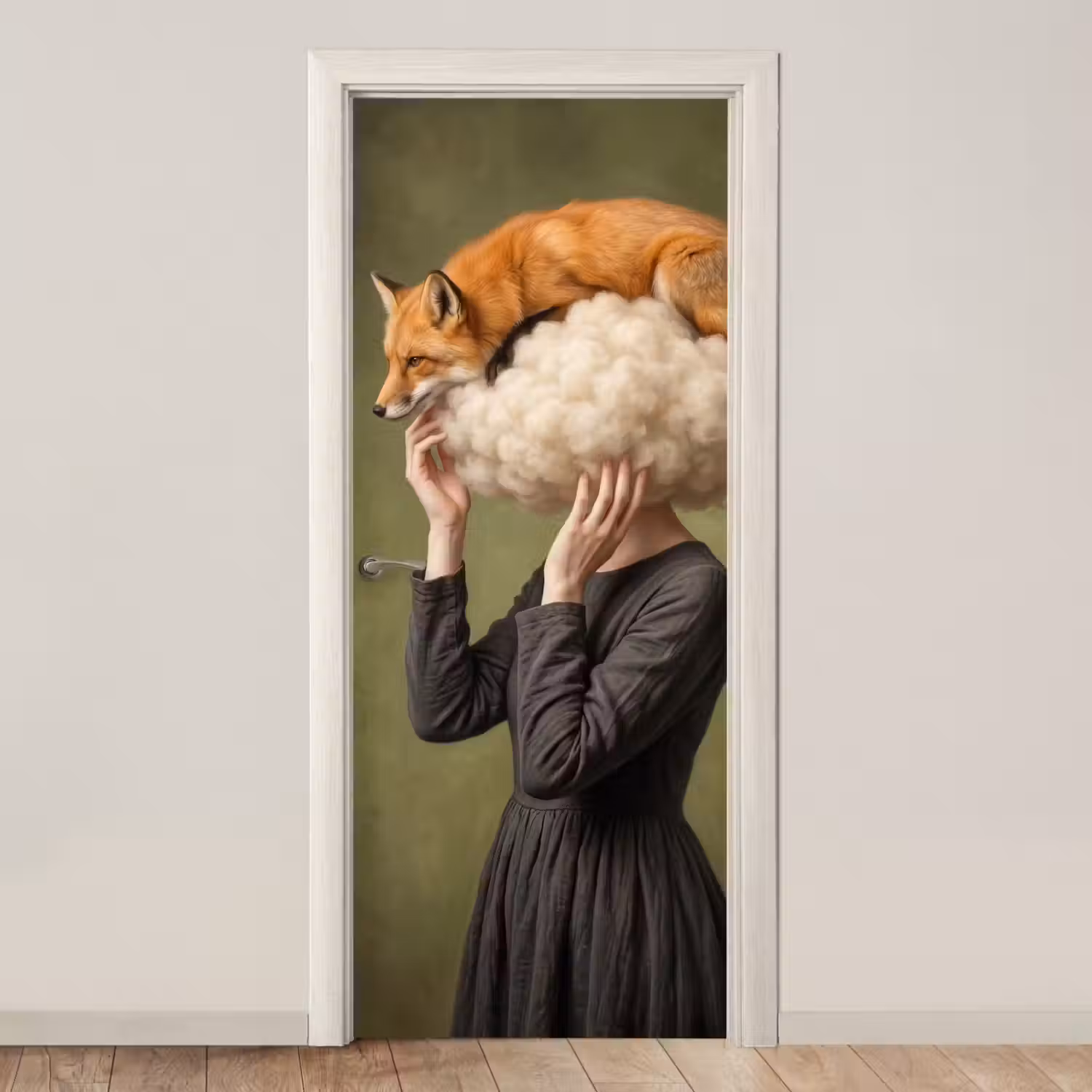 Vos - Surrealistisch - Groen deurposter klein -3d_beige