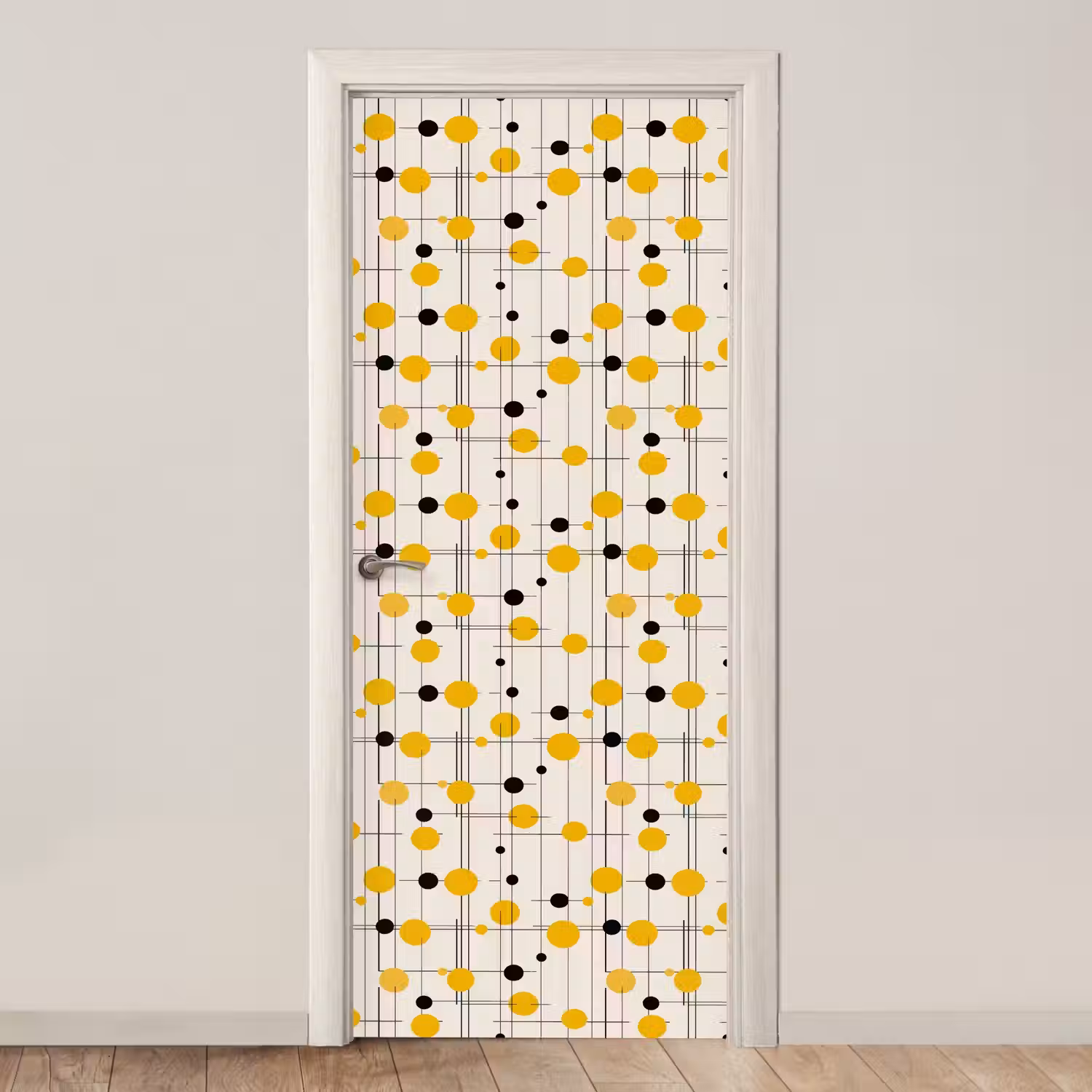 Geometrisch - Retro - Lijnen - Okergeel - Zwart deurposter klein 289 -3d_beige
