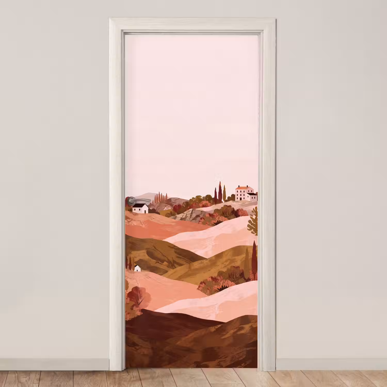 Heuvellandschap - Grafisch - Terracotta deurposter klein -3d_beige