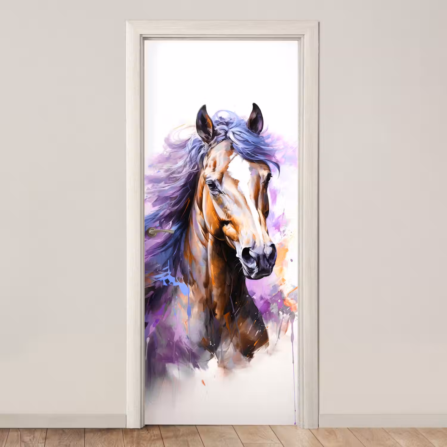 Paard - Dieren - Meiden - Paars - Bruin deurposter klein -3d_beige