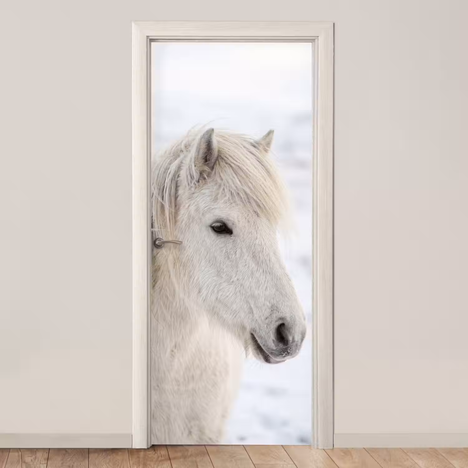 Paard - Kop - Winter - Dieren - Wit deurposter klein -3d_beige