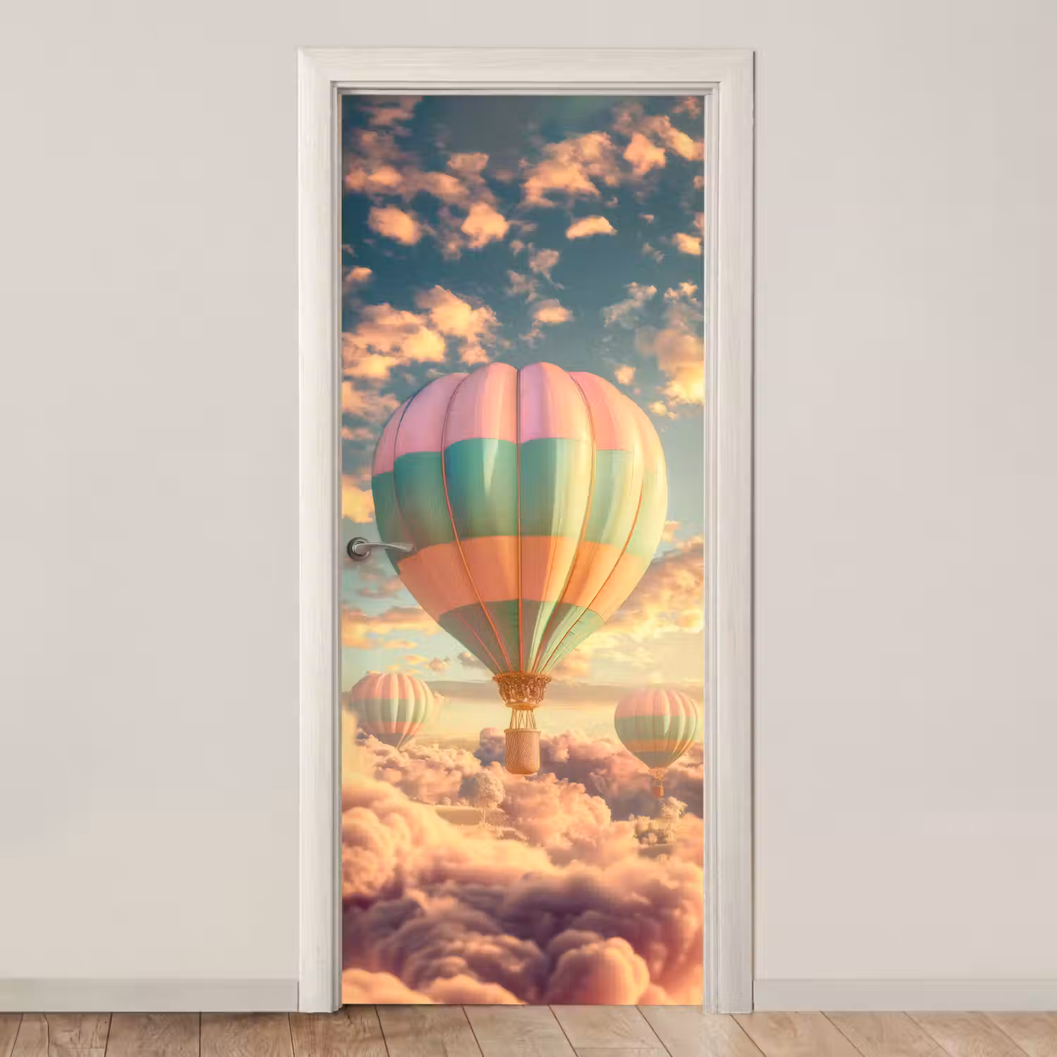 Luchtballon - Dromen - Wolken - Lucht deurposter klein -3d_beige