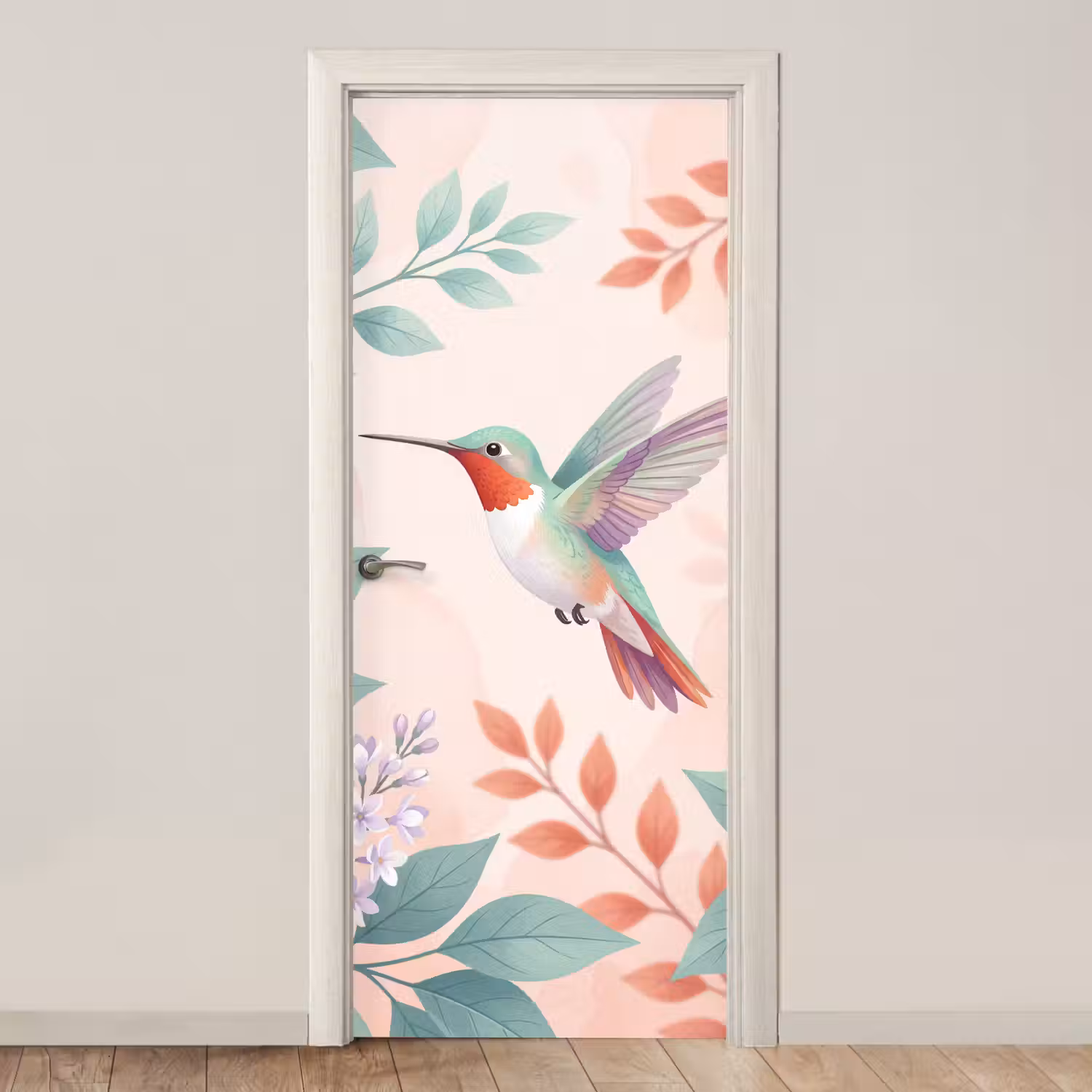 Kolibrie - Vliegen - Natuur - Illustratie - Kleurrijk deurposter klein -3d_beige